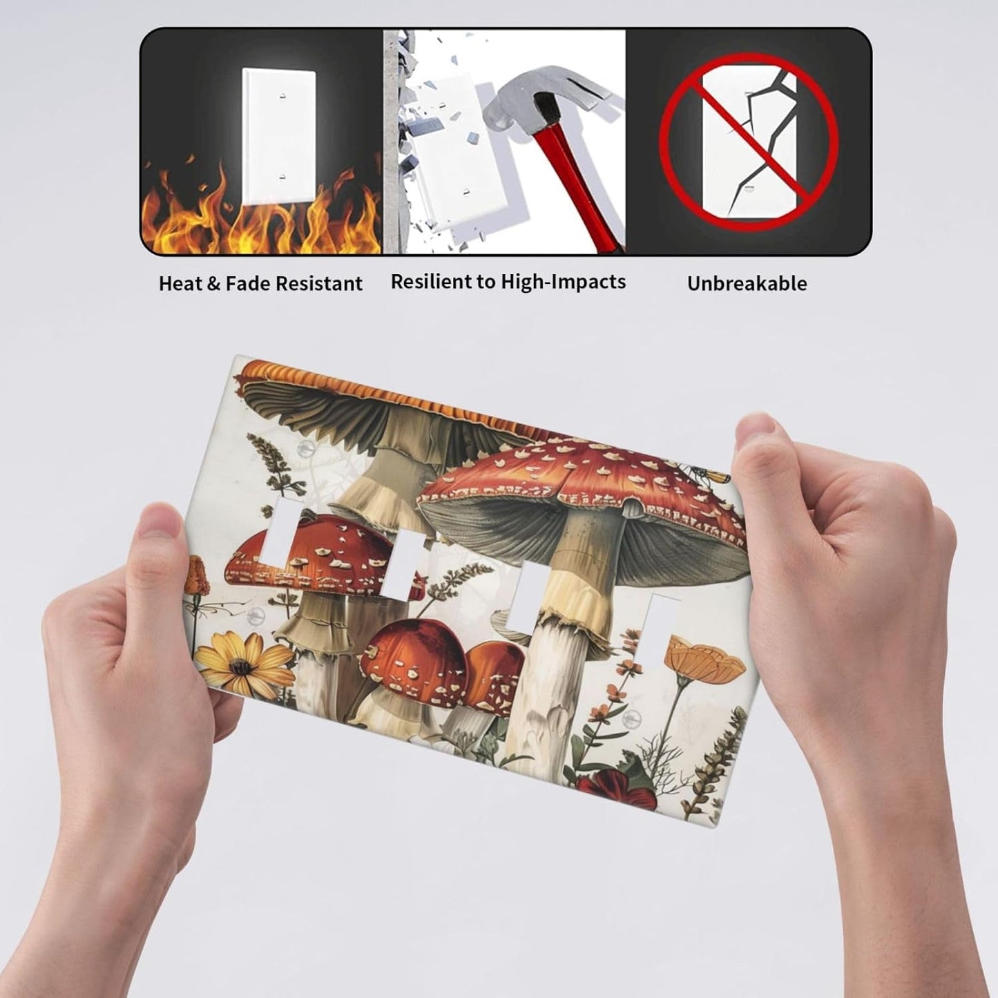 Light Switch Covers Mushroom Forest Butterfly Wild Flower Quad Toggle Electrical Faceplate 4 Gang Wall Plate Decorative Switch Plates For Bed Room Living Room Decor