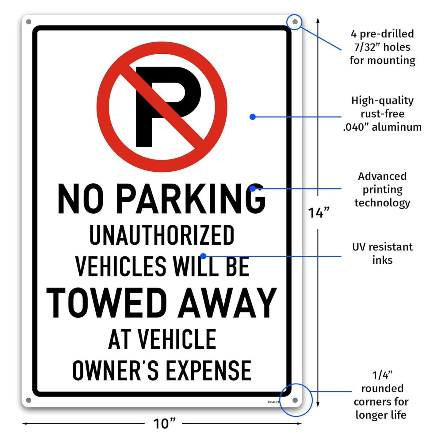 Brimar 10"x14" No Parking Vehicles Towed Away Sign - Aluminum, Weatherproof, Highly Visible, Effective Deterrent for Unauthorized Parking