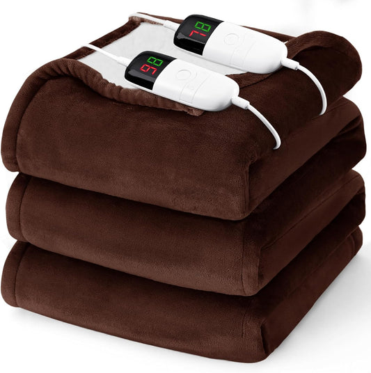 Heated Electric Blanket Queen Size - 84" x 90" Heating Blanket with Dual Control, 10 Heating Levels & 8 Hours Auto Off, Soft Warm Flannel Blanket, Christmas Birthday Gifts for Senior Grandma