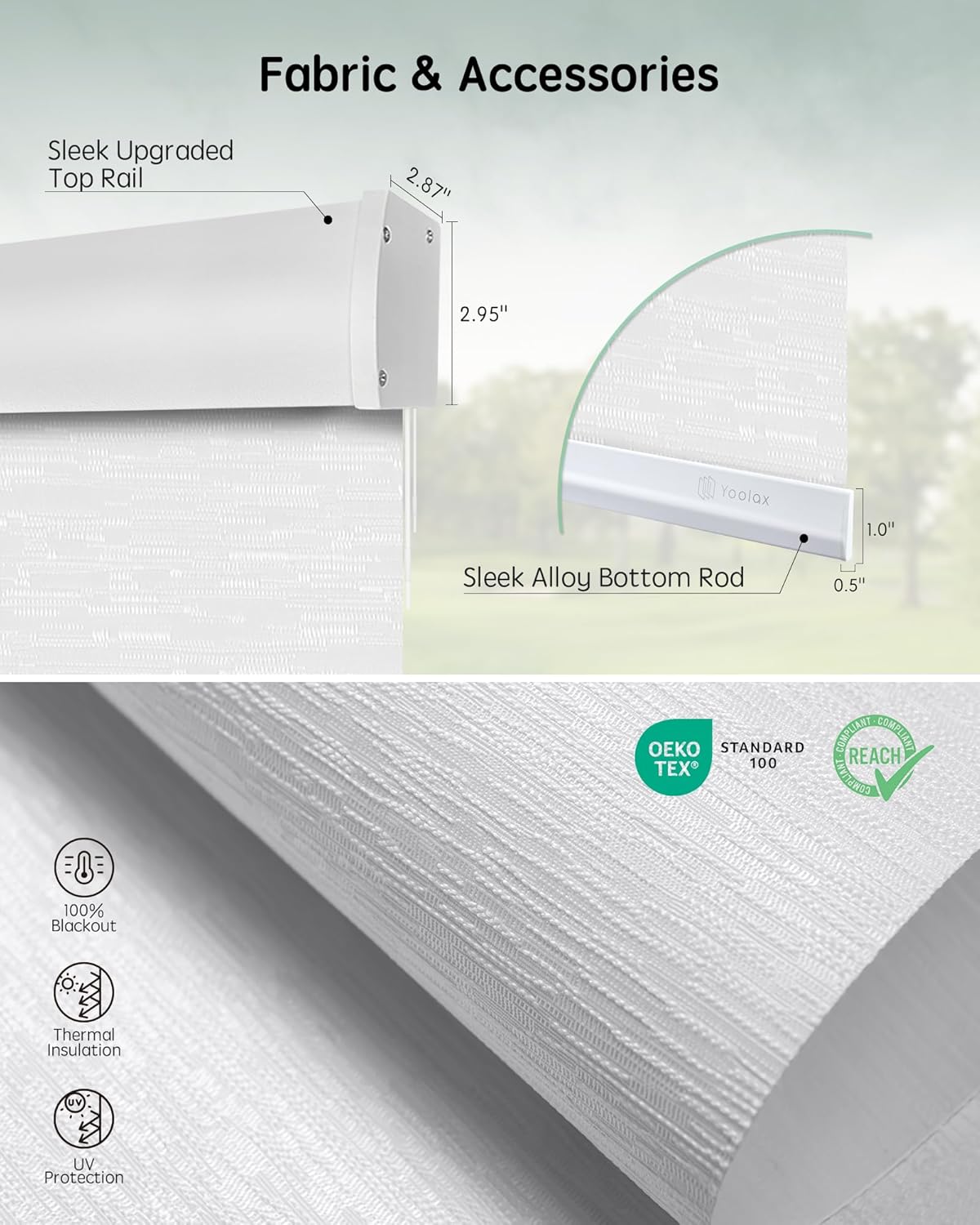 Yoolax Motorized Blinds with Remote, Blackout Smart Blinds Automatic Blinds for Windows, Electric Window Shades Compatible with Alexa Roller Window Shades with Valance (Jacquard White, 45" W x 72" H)