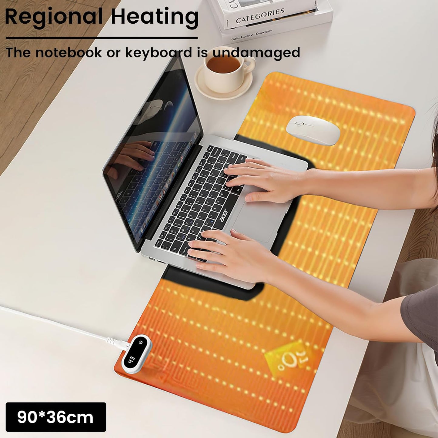 Heated Large Desk Mat PU Leather Warm Mouse Pad with 5 Heating Level & 4 Hour Auto Shut-Off Heating Keyboard Pad Warmer Gaming Mouse Mat for Home Office Work (Gray, 31.5" X 13")