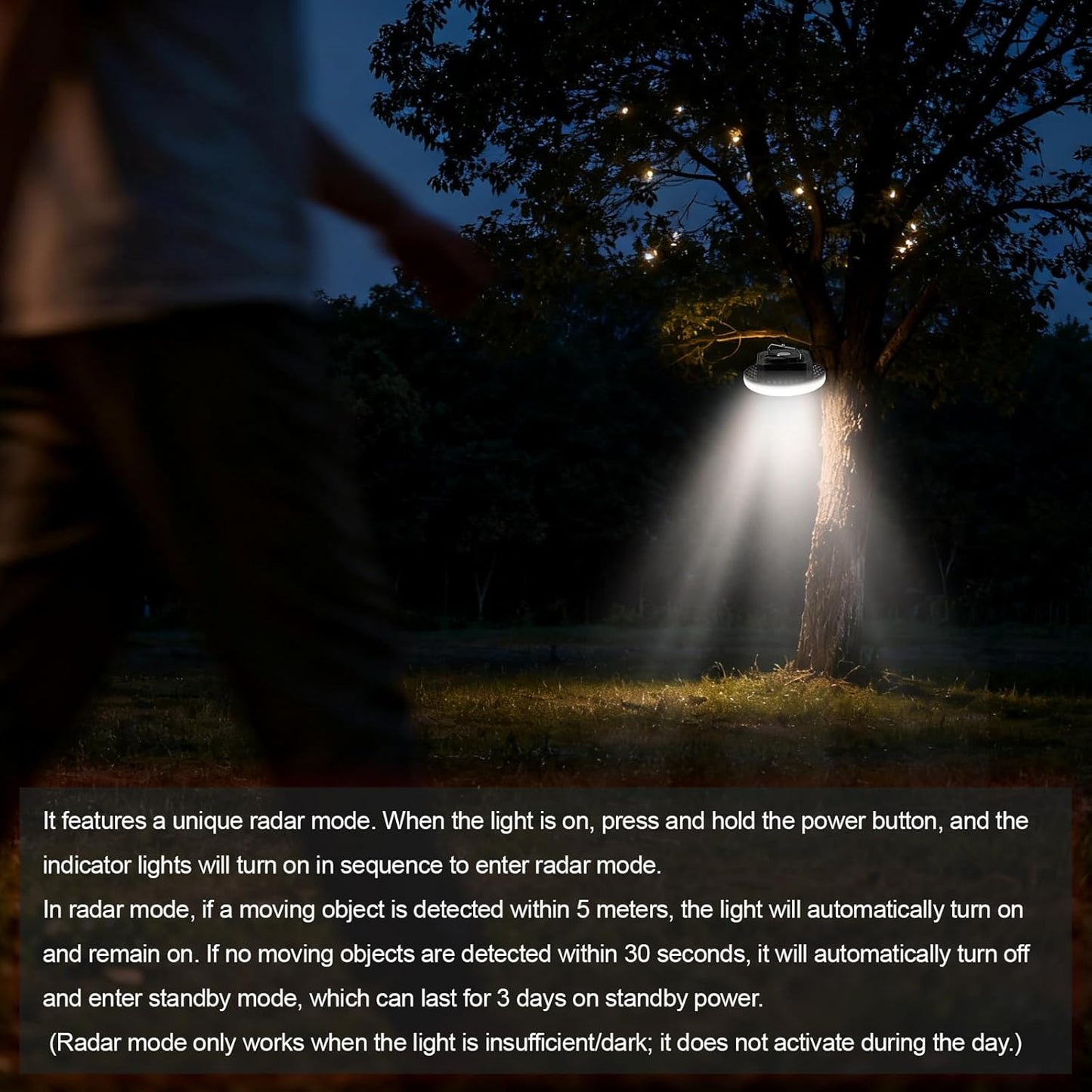 10000mAh 4000LM Rechargeable Camping Light with Motion Sensor and Radar , Standby Time of 72 Hours Automatic Light Portable Camping Lantern 30W with Magnet , IPX5 Waterproof Tent Lights