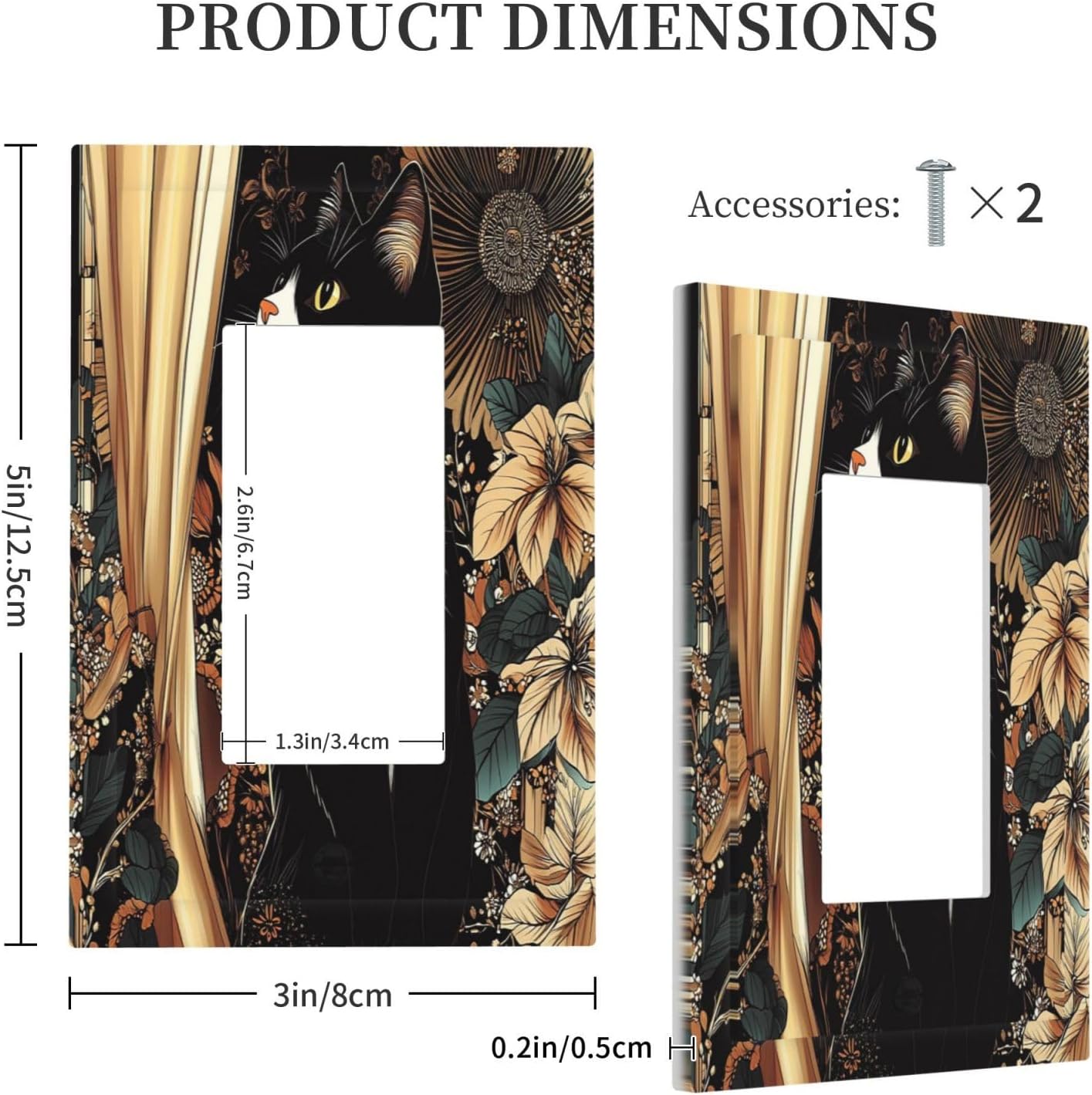 Decorative Outlet Covers Boho Mandala Floral Black Cat Vintage Flower 1 Gang Single Rocker Light Switch Cover Plate Wall Plates Gfci Faceplate For Farmhouse Home Decor