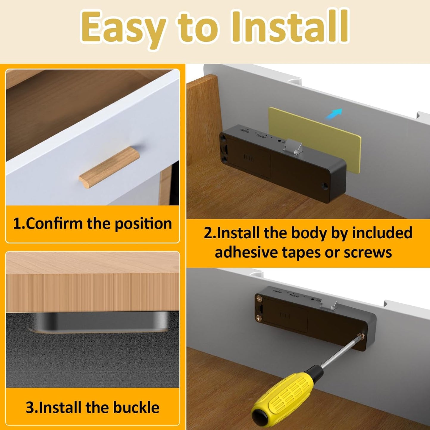 Bestkid Cabinet Lock NFC RFID Card Slim Hidden Drawer Lock for Child Safety Liquor File Kitchen Pantry Furniture Double-Layer Drawer No Drilling Required Black