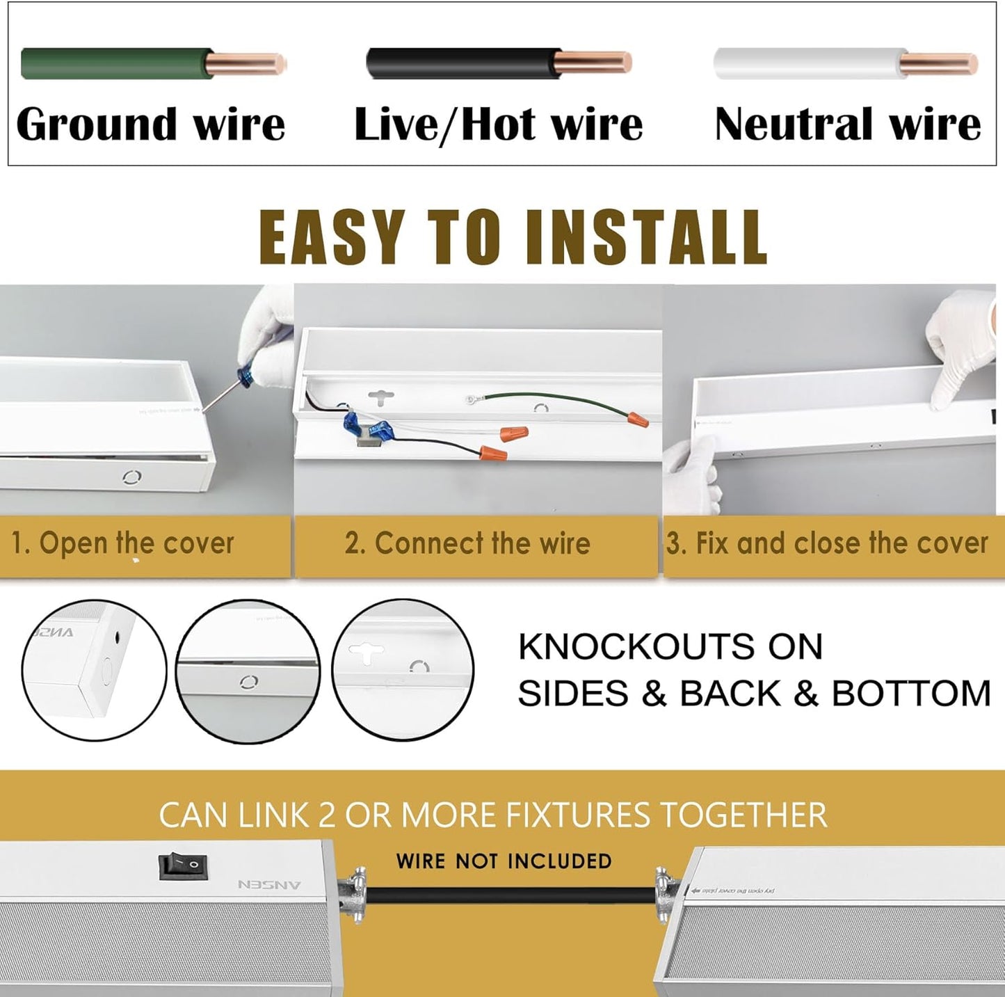 Ansen 2Packs of Under Cabinet Lighting Hardwired, 24in 18W 1237LM Dimmable Led Light for Kitchen/Closet, CRI 92+, R9 90+, 3 Color Temperature, 3000K/4000K/5000K(Warm White, Cool White, Daylight)