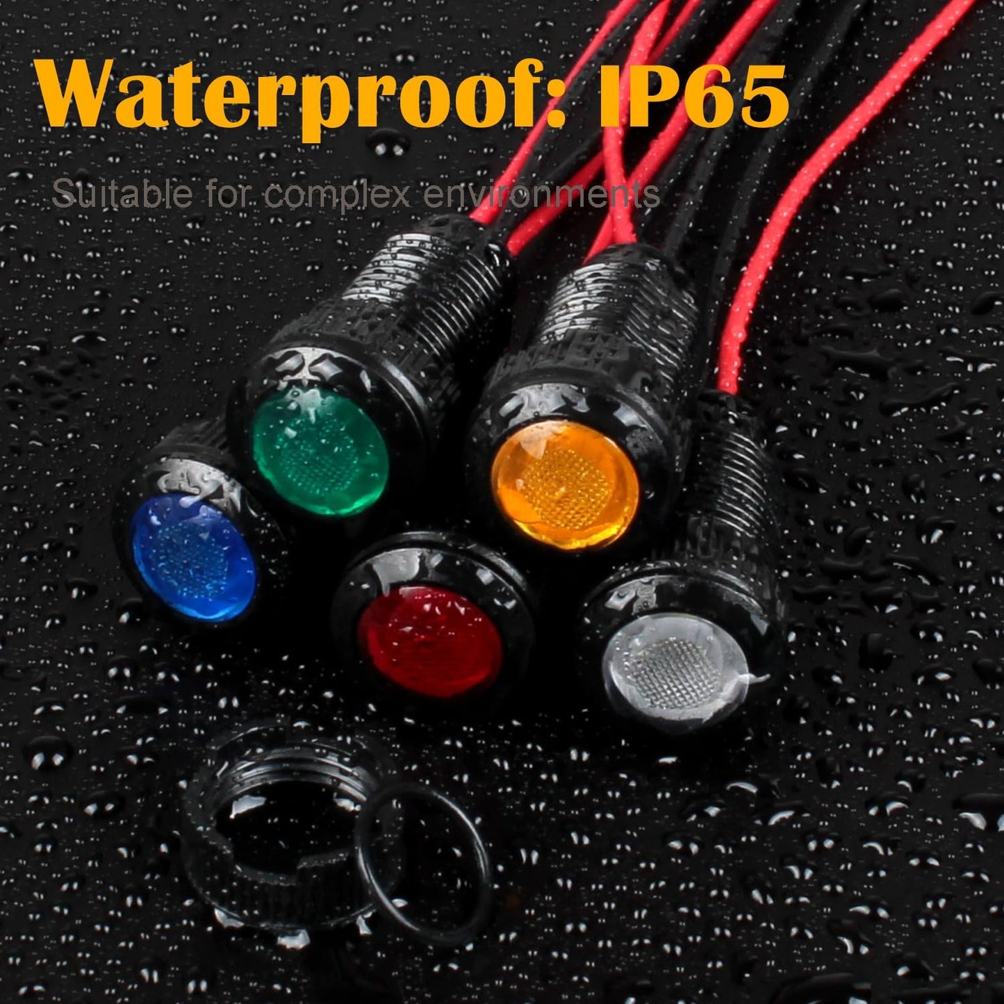 5pcs 12mm 12V-24V LED Indicator Light Plastic Black Signal Dot Lamp 12V-24V 1/2 inches Mounting Hole Size with 15cm/5.9in. Wire (Mix:Red White Yellow Blue Green)