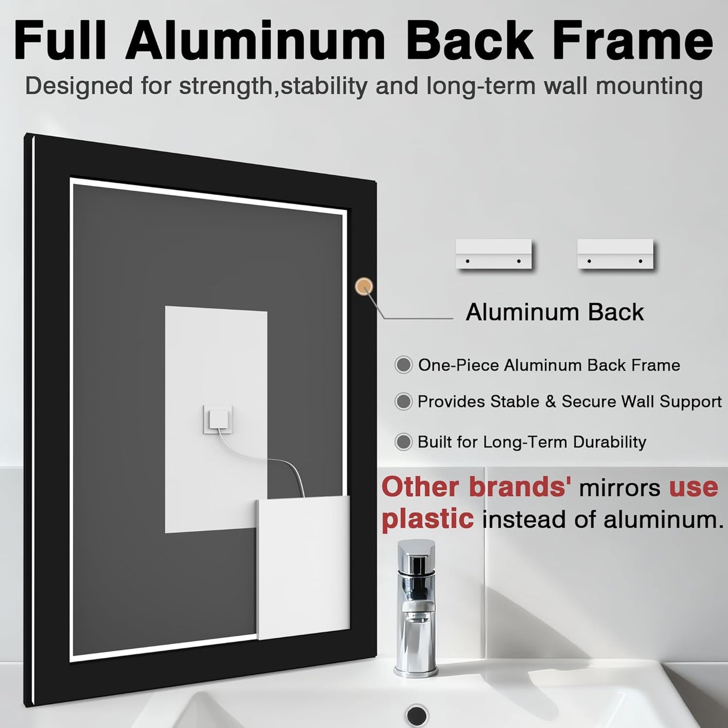 66x36 LED Lit Bathroom Mirror - Black Framed, Front and Backlit LED Mirror, Anti-Fog Bathroom Mirror with Lights, 3 Colors Stepless Dimmable Mirror, Touch Sense (Horizontal/Vertical)