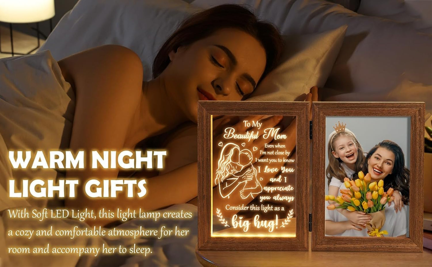 Tiblue Mother's Day Gift from Daughter Son, Mother Daughter Picture Frame & Acrylic Plaque with Night Light, Mother-in-Law Gifts from Daughter-in-Law New Mom Gifts for Women