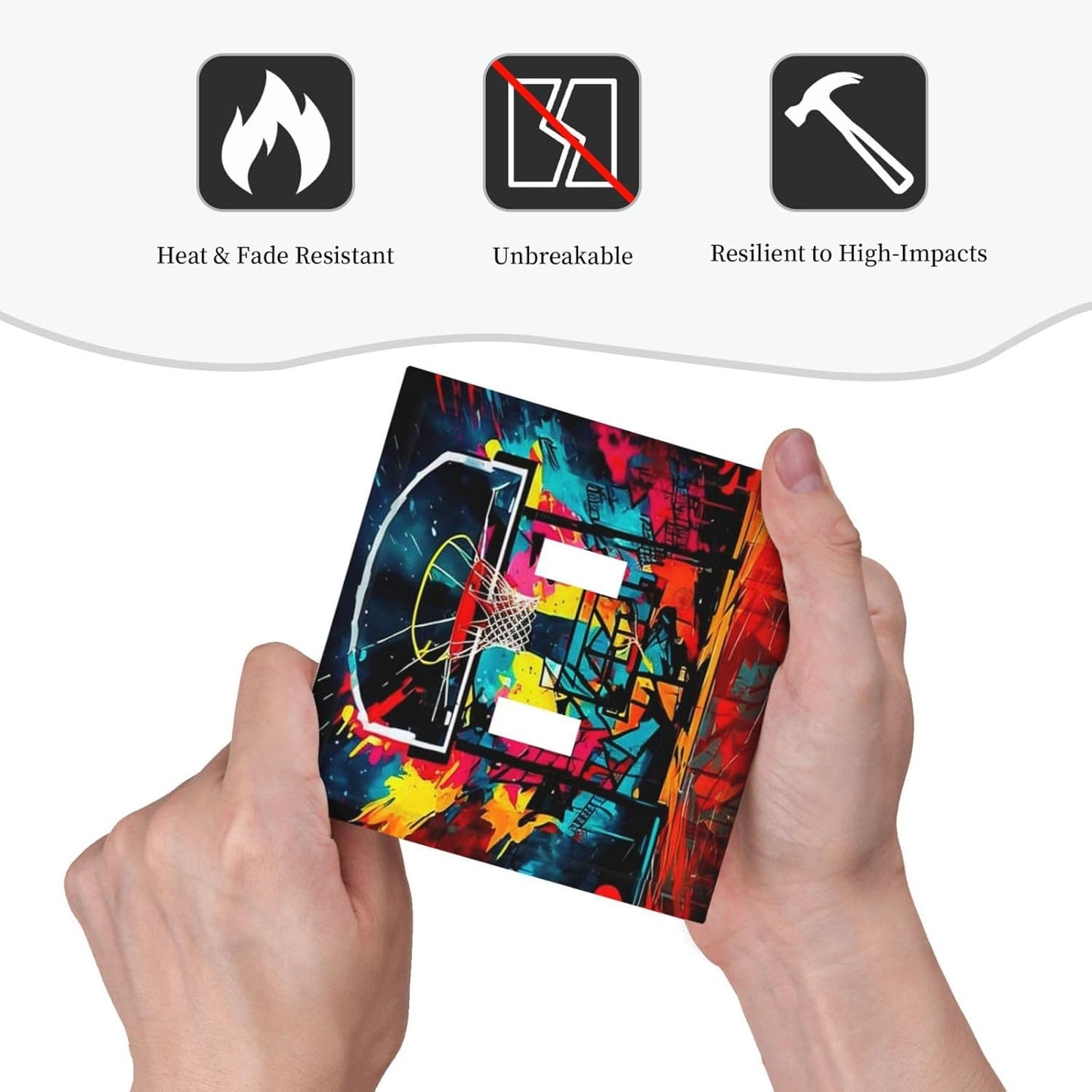 Colorful Graffiti Basketball Sport Basket Hippie Double Toggle Light Switch Covers 2 Gang Wall Plate Dual Decorative Switchplate Electrical Faceplate for Country Bathroom Bedroom Decor