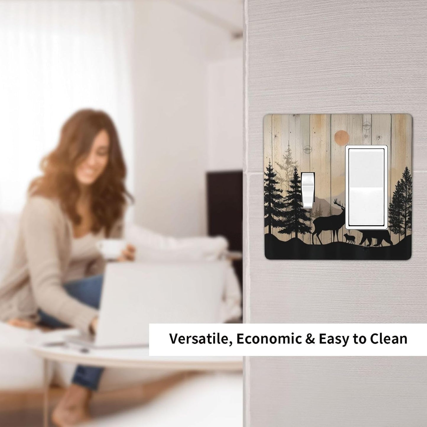 Outlet Covers Wood Board Wildlife Cute Bear Deer Forest Rustic 1 Toggle 1 Rocker Combination Decorative Wall Plate Electrical Switch Plates Light Switch Cover Plate for Bathroom Farmhouse