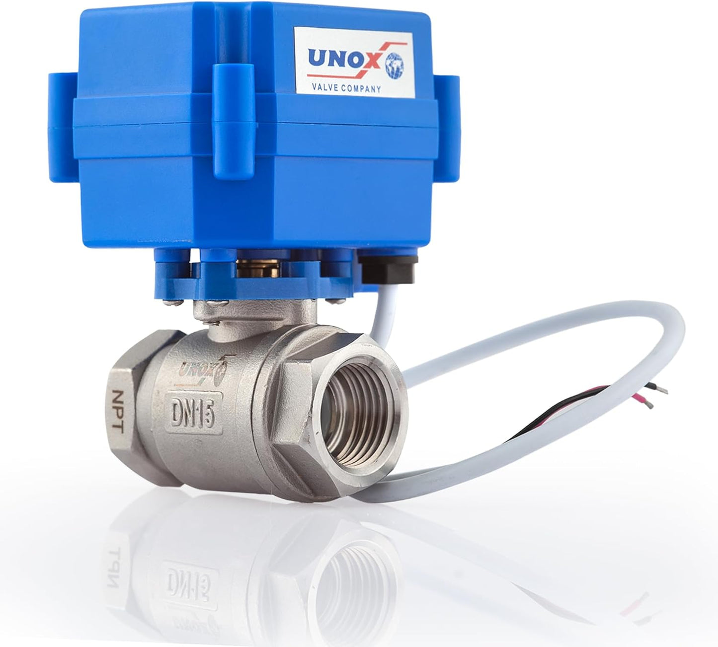 UNOX 3/4 Motorized Ball Valve Stainless Steel AISI304 - Electric Water Valve 9-24V AC/DC and 2 Wire Auto Return Setup - Automatic Main Water Electric Shut off Valve - Ball Valves