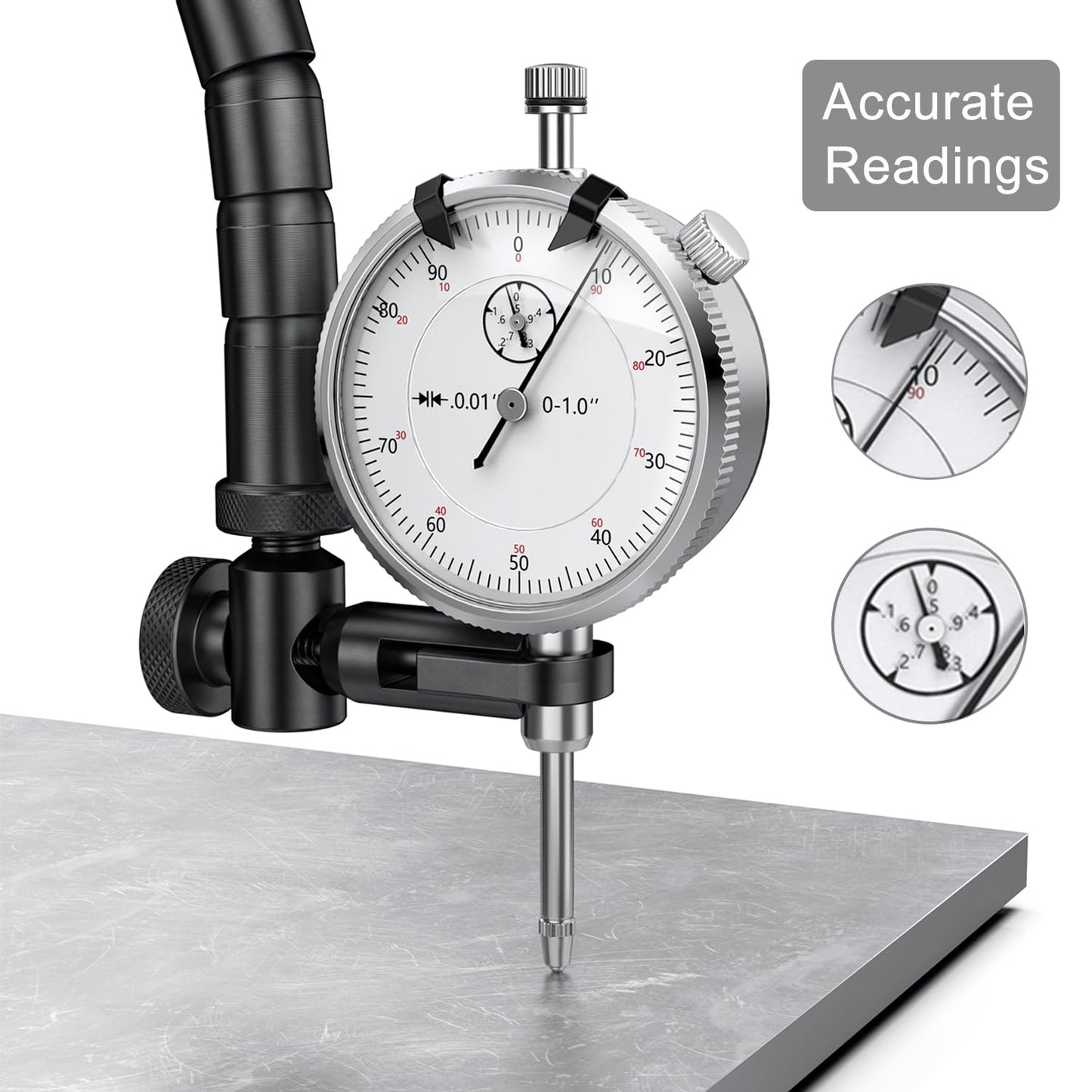 HDLNKAK Dial Indicator with Magnetic Base, Machinists Dial Indicator Tools Set for Alogbment, Precise Measurement Tool with Flex Arm Base and Indicator Combo, Accurate Readings
