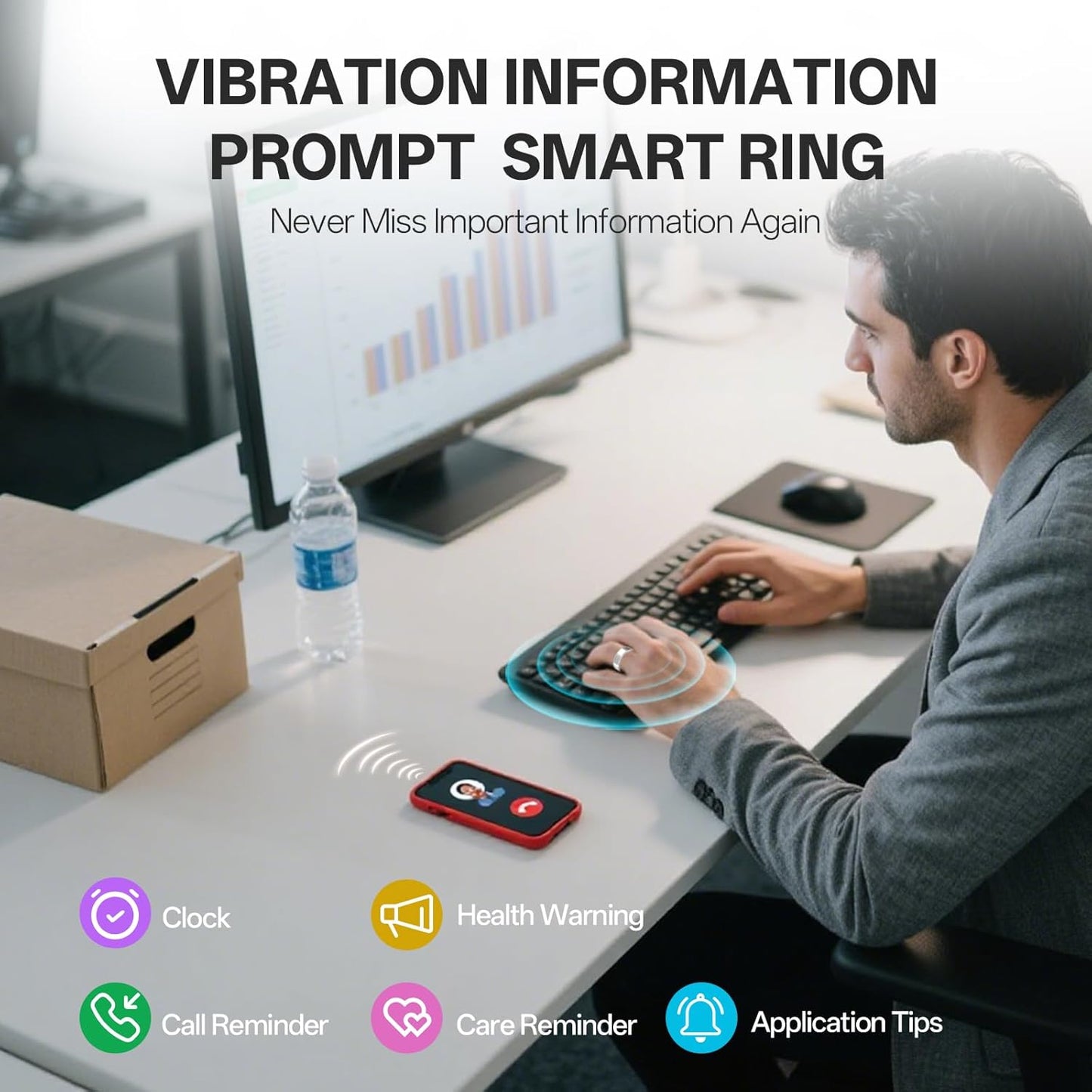 Smart Ring with Vibration Alerts, health tracker ring with Body Temperature Monitor, Heart Rate, Sleep & Fitness Tracking, Waterproof Activity Ring for Men & Women, No App Fees (Silver, 12#)