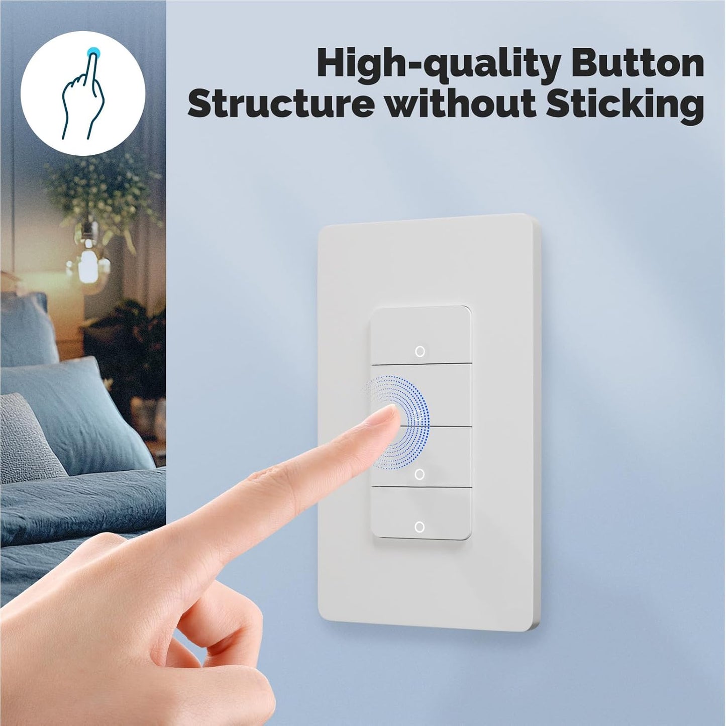 Matter WiFi Smart Light Switches, Netural Wire Required, 2.4GHz Single Pole Switch, Compatible with Alexa Assistant, Remote Control, Voice Control, No Hub Required (4 Way)
