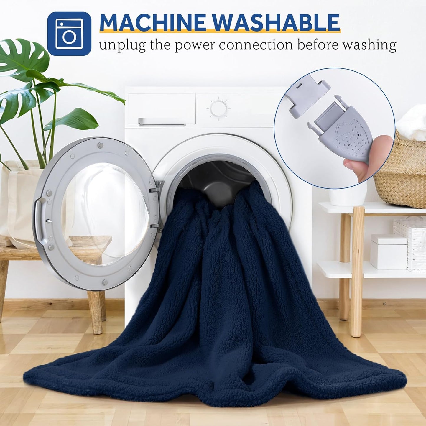 Sealy Electric Blanket Heated Throw 50"x60" Soft Double Sherpa Super Cozy with 6 Fast Heating Levels & 2-10 Hours Auto-Off, Over-Heat Protection, Machine Washable, Navy Blue