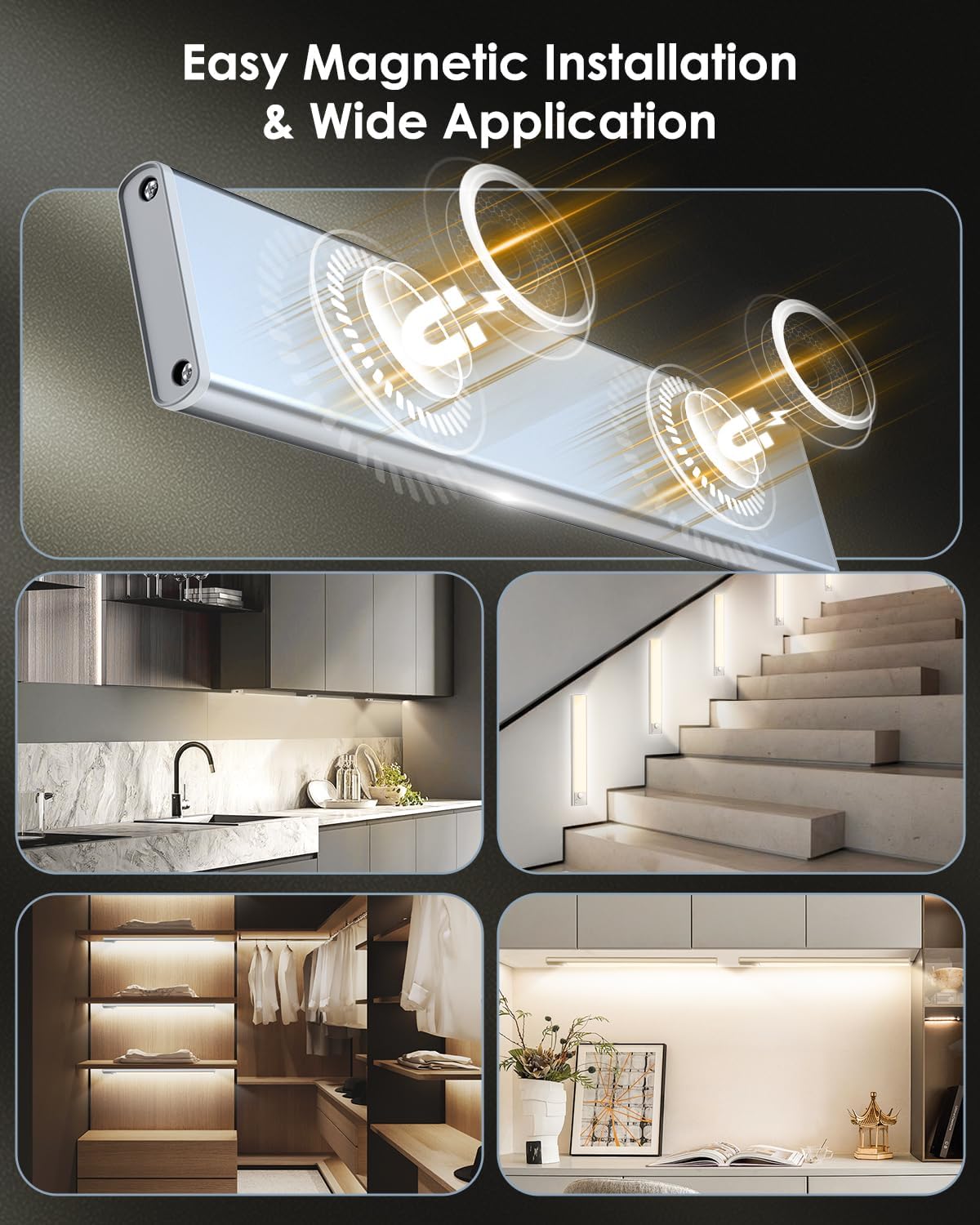 VerRon 14in Under Cabinet Lighting, Upgraded 3200mAh Rechargeable Under Cabinet Lights Wireless, LED Motion Sensor Light Indoor Closet Lights Under-Counter Light Fixtures for Kitchen, Pantry, 2-Pack