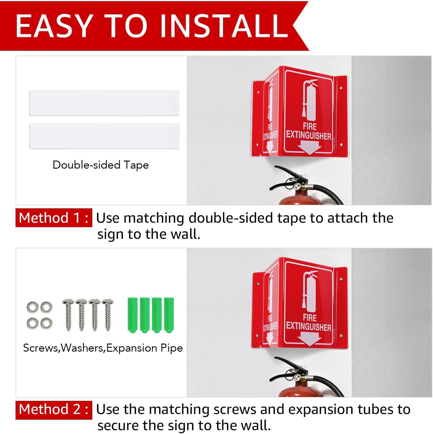GicnKeuz Fire Extinguisher Sign with Down Arrow, 8" x 6" Fire Extinguisher Two-Sided Acrylic Projecting V-Sign, Including Screws, Easy to Install, Home Office/Business Use (8 Pack)
