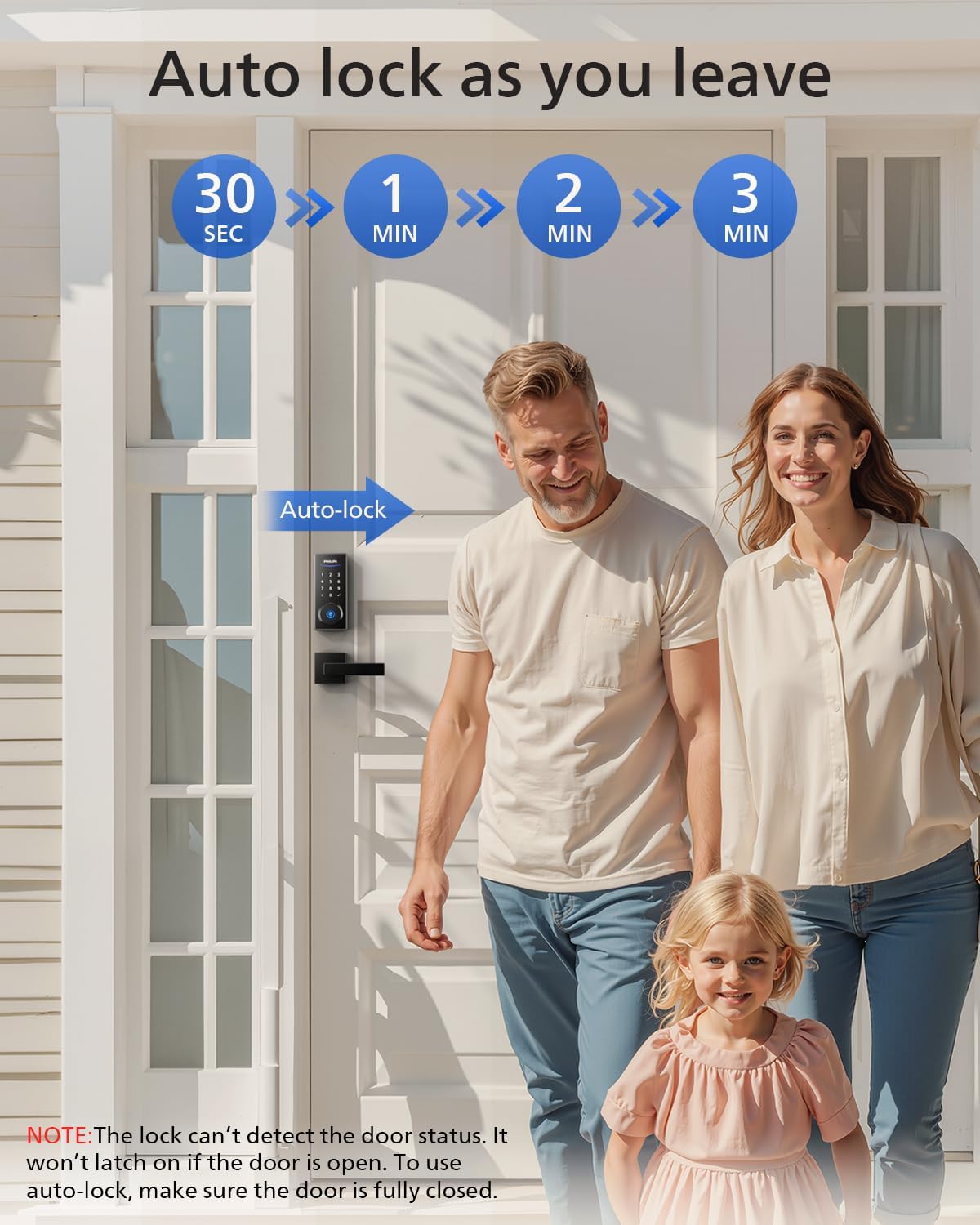 Philips Smart Lock with Handles, Keyless Entry Door Lock Set, Smart Door Lock with 2 Level Handles, Digital Keypad Deadbolt for Front Door, App Fingerprint PIN Code Unlocking, Auto Locking