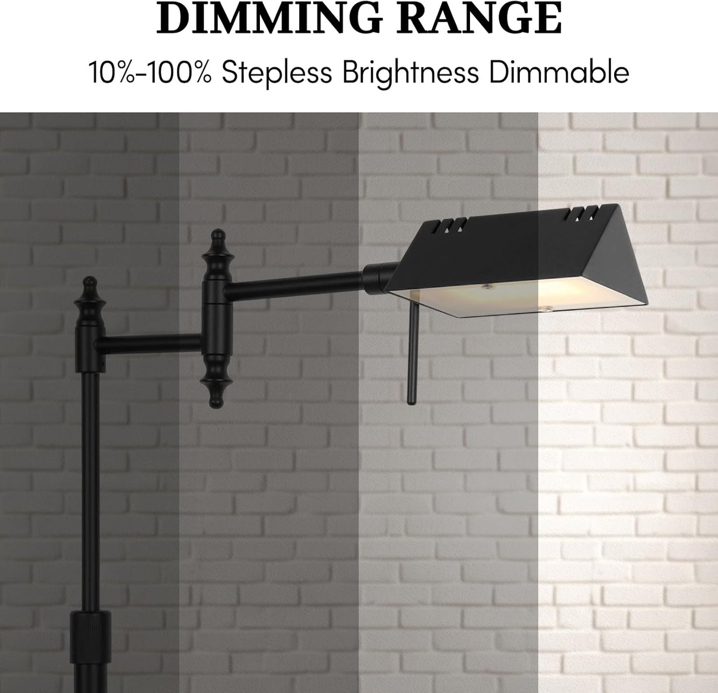 Dimmable Pharmacy Floor Lamp with Remote, 15W LED Reading Floor Lamp with 360°Swing Arm, 3 Color Temperature, Height Adjustable Black Standing Task Lamp for Living Room, Bedroom, Black
