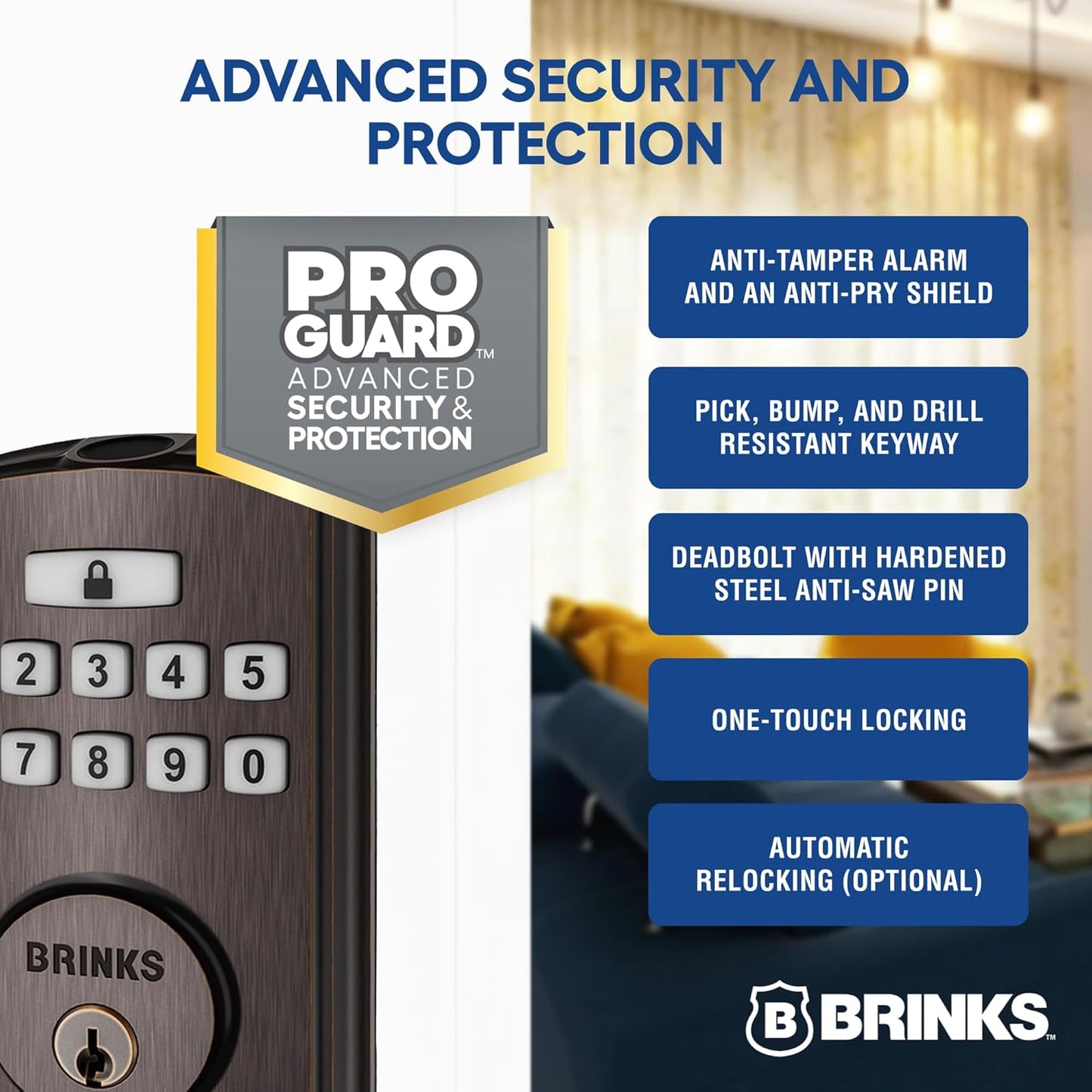 BRINKS Security Door Locks, High-Security Keyless Entry, Smart Electronic Door Lock with Deadbolt, Up to 50 Codes, Automatic Locking (Deadbolt & Passage Lever, Tuscan Bronze)