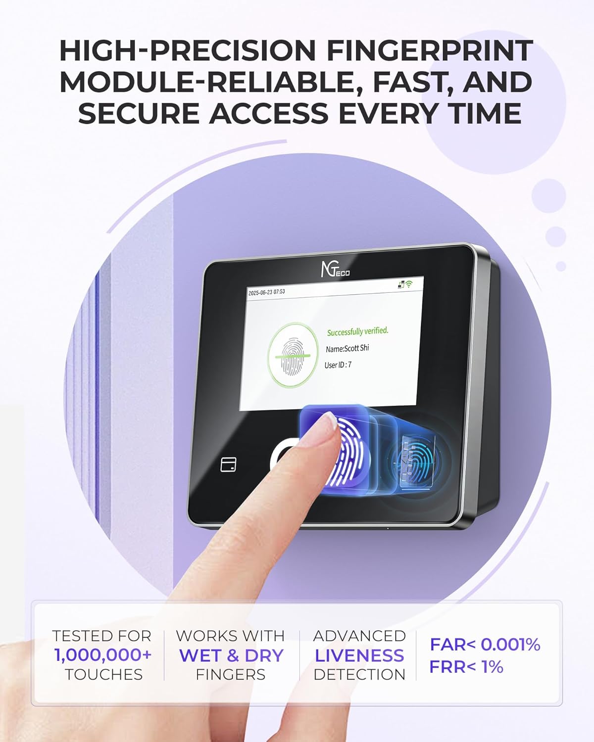NGTeco Time Clock Cloud-Based with Tuch Screen, 4-in-1 Remote Control Time Clocks for Employees Small Business, Face/Fingerprint/Card/PIN, 2.4GHz&5GHz WiFi, Software & App, 10 IC Cards, 0 Monthly Fee