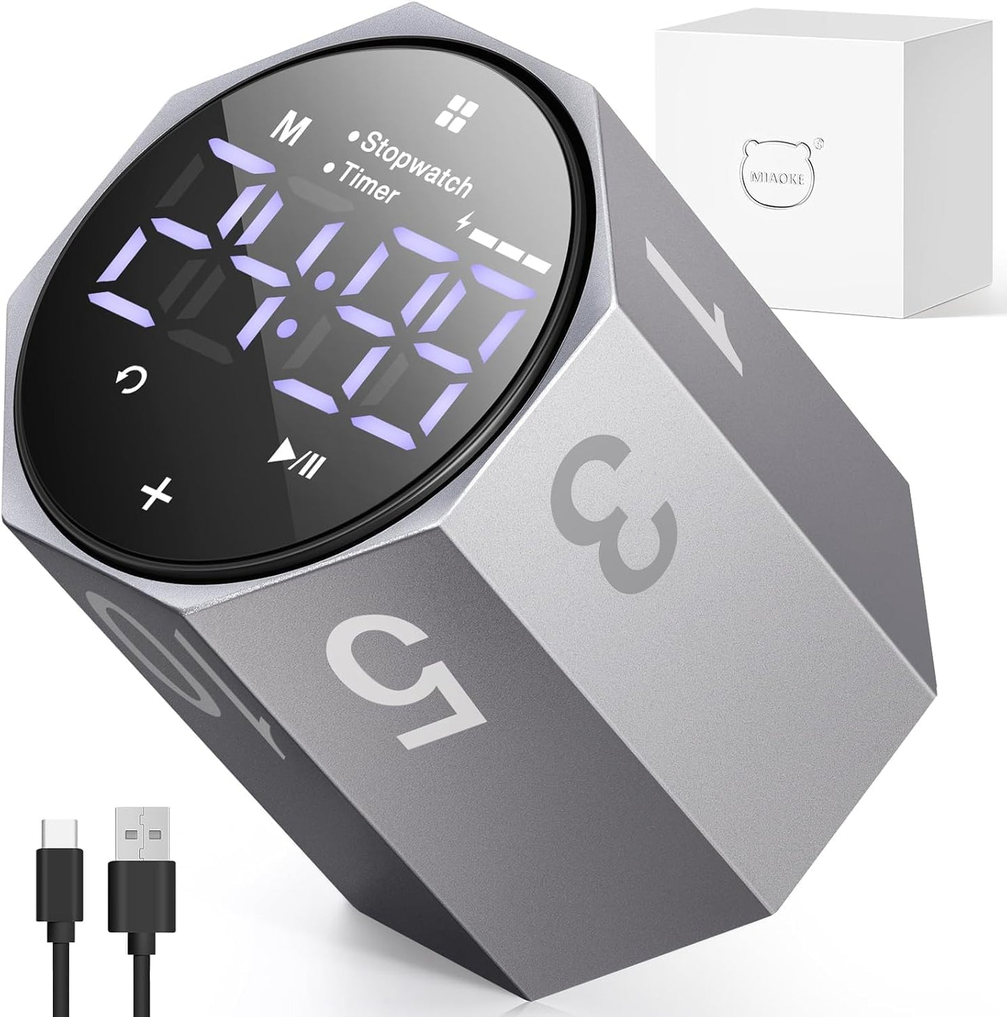 MIAOKE Pomodoro Timer-Aluminum Alloy Frosted Metal LED Large Screen Digital Automatically Rotated Display, Focus Efficient Management on Work and Study,Office,Living Room-Gray