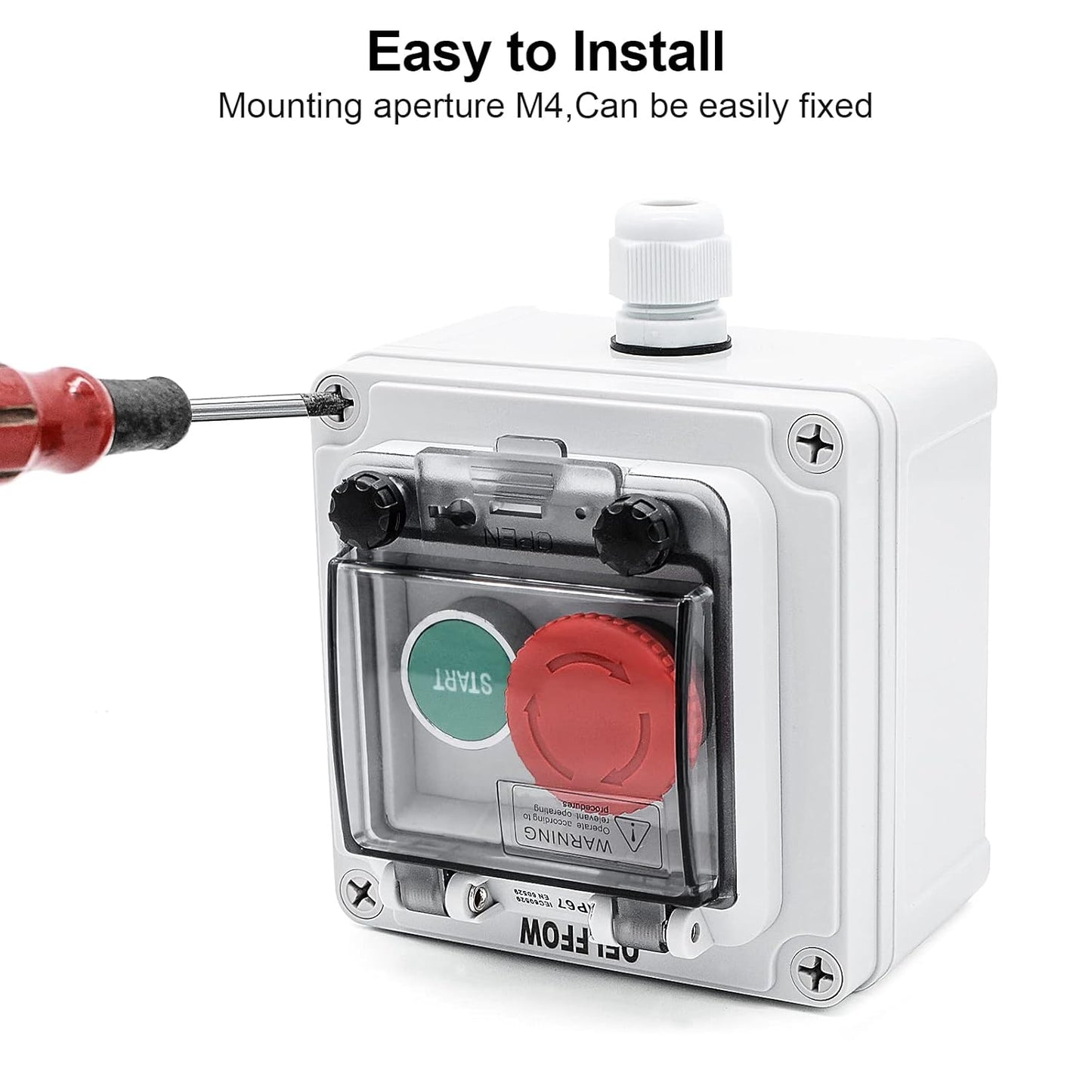 IP67 Outdoor Waterproof Box 2 Push Button (Letter) Emergency Stop Button Momentary Push Button Button with Protective Cover Anti-misoperation Switch(AC/DC 6A-110V/3A-240V/2.5A-380V)