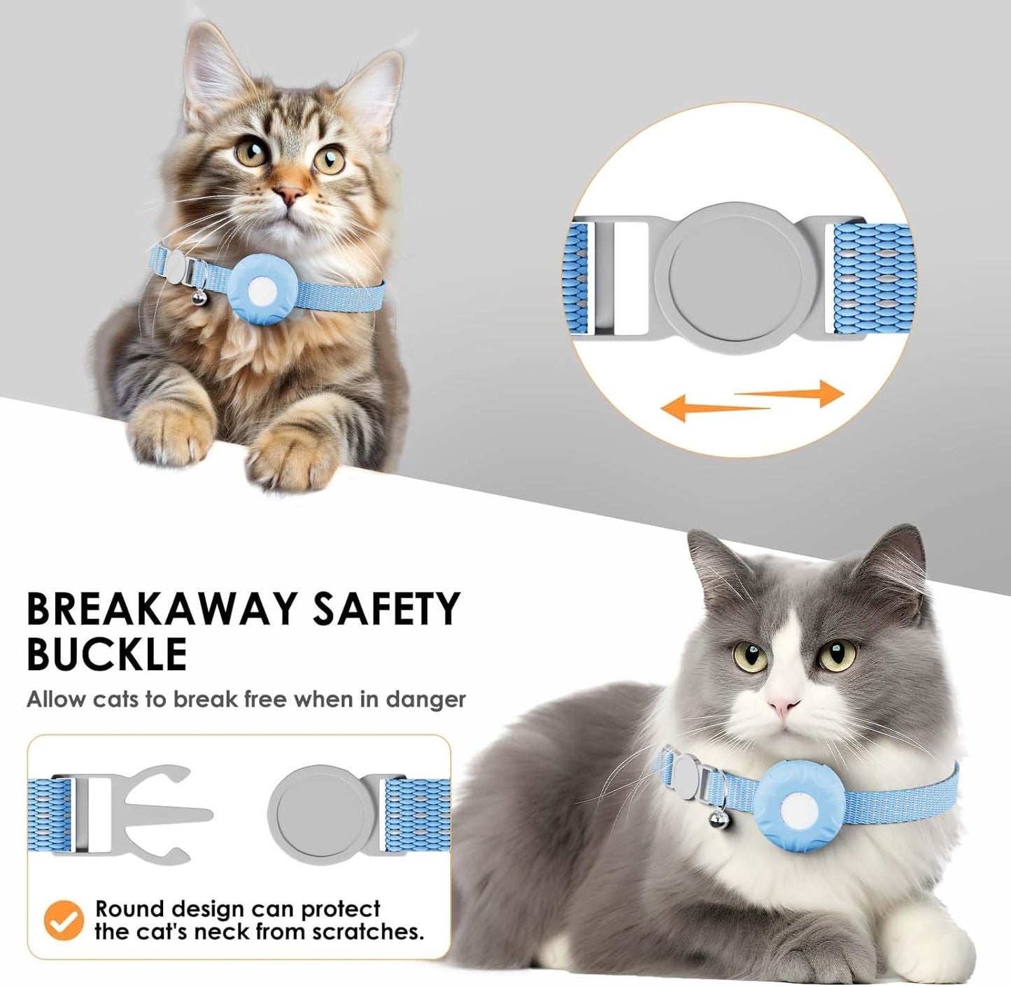 Cat Tracker, Pet Tracker with Safety Elastic Buckle, Works with Any Collar,Compatible with Apple Find My App (Only iOS), No Monthly Fee, Blue