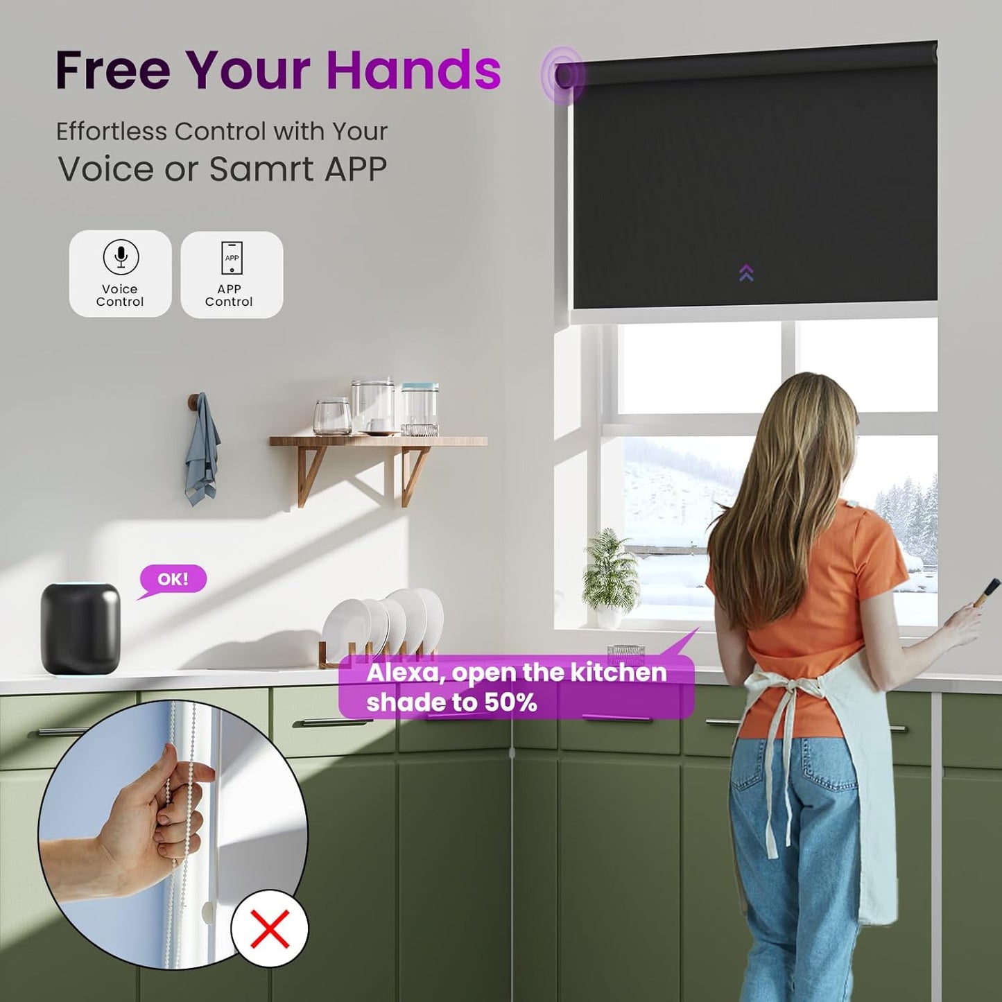 Astomi Motorized Roller Shades for Windows, Blackout Smart Blinds for Indoor, Effortless Remote & Voice Control, Compatible with Alexa, Google Home, Custom Size，Vinyl-Pure Black