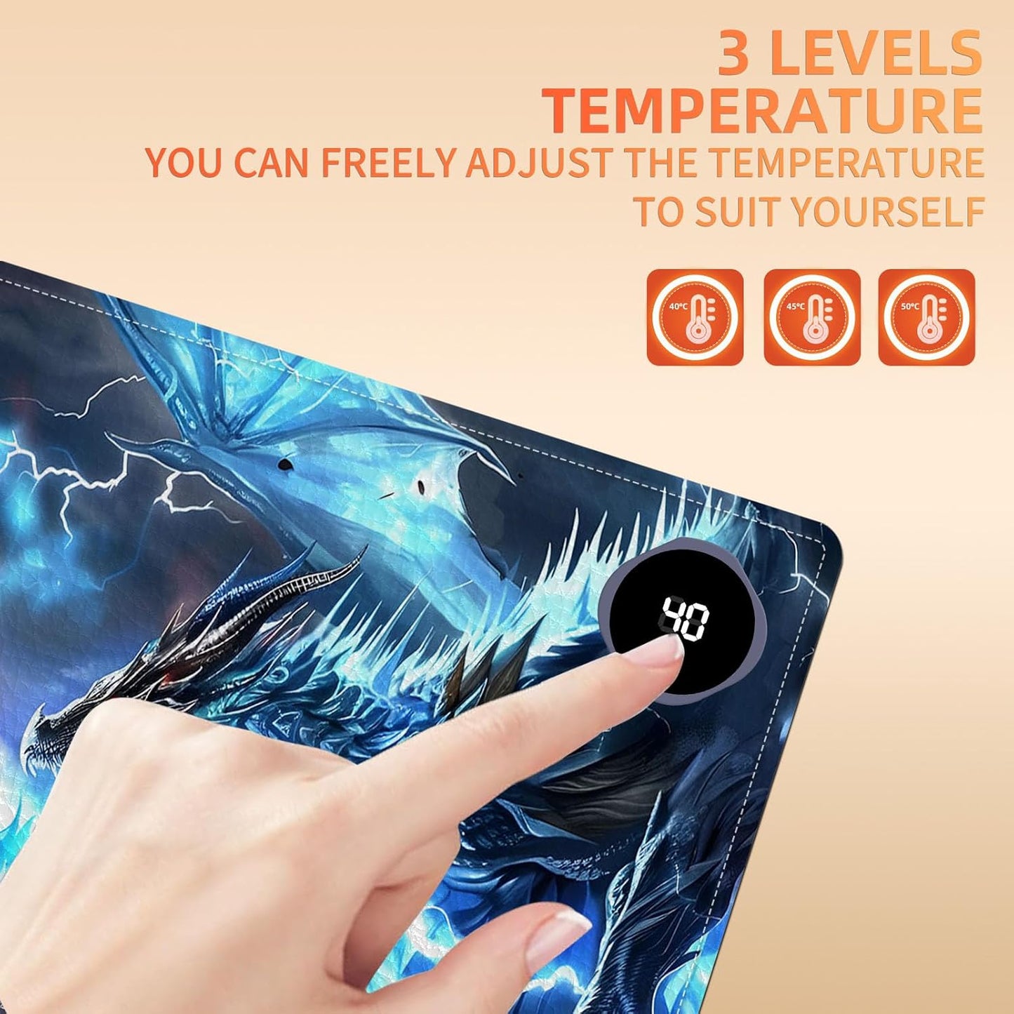 Heated Mouse Pad, Warm Desk Pad, Keyboard Mat 31.5 x 13 Inch Large Size Intelligent Fast Heating, 3 Speed Adjustable, Timed Auto Power Off for Game Office Home,Dragons Gather