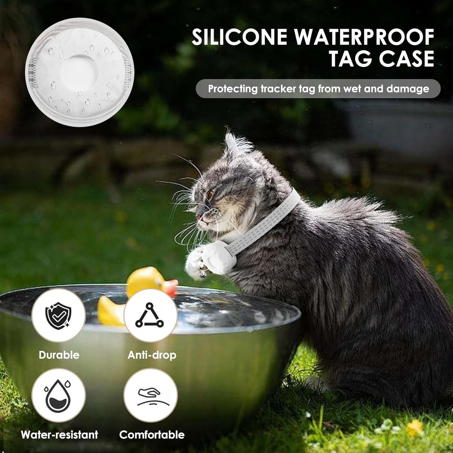 Cat Tracker, Waterproof Pet Trackers for Cats, GPS Tracker Compatible with Apple Find My App (Only iOS), No Monthly Fee, White