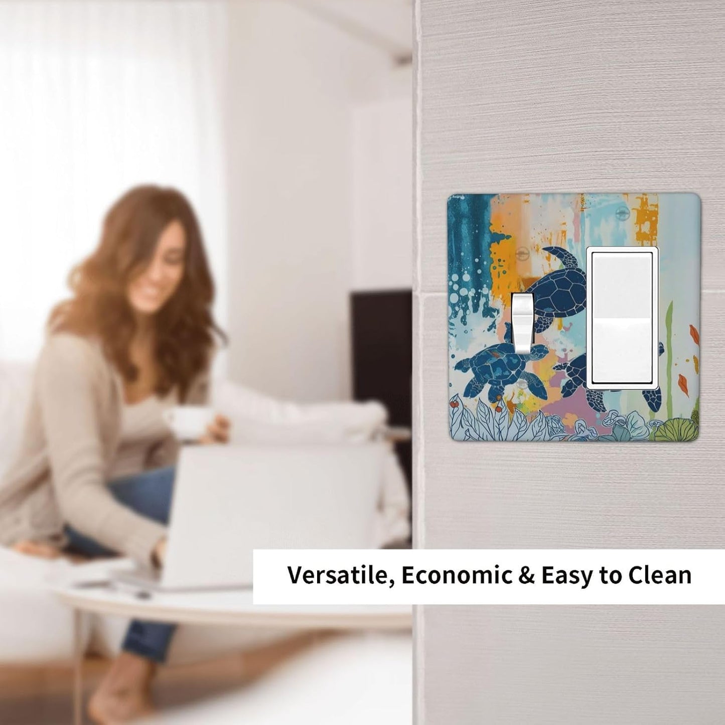 Outlet Covers Colorful Ocean Sea Turtle Marine Life 1 Toggle 1 Rocker Combination Decorative Wall Plate Electrical Switch Plates Light Switch Cover Plate for Kids room Bedroom Decor