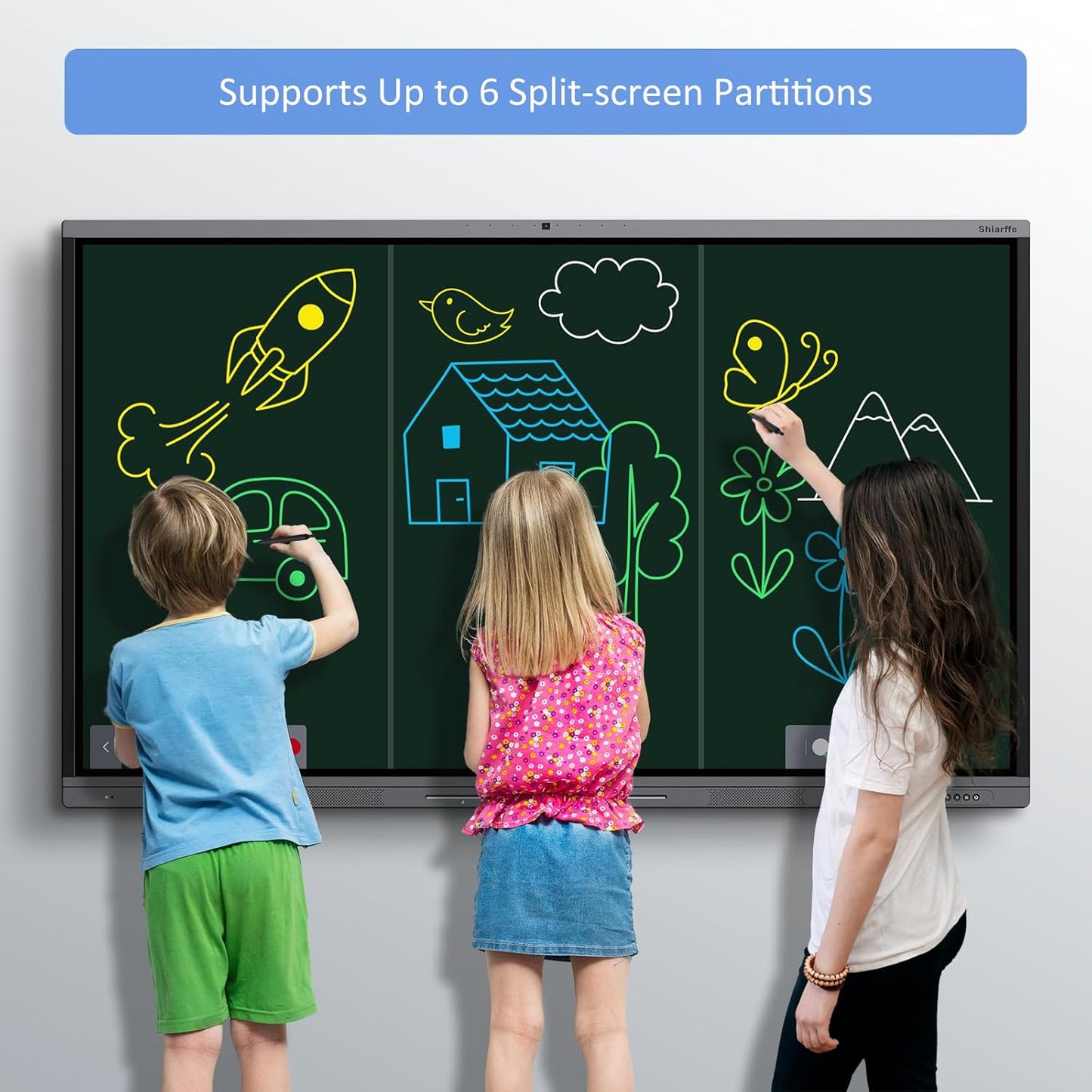Shiarffe X5 Smart Board with Stand 4K Interactive Whiteboard EDLA-Certified All-in-One Touchscreen Digital Display Built-in Speaker for Classrom Hybrid Work