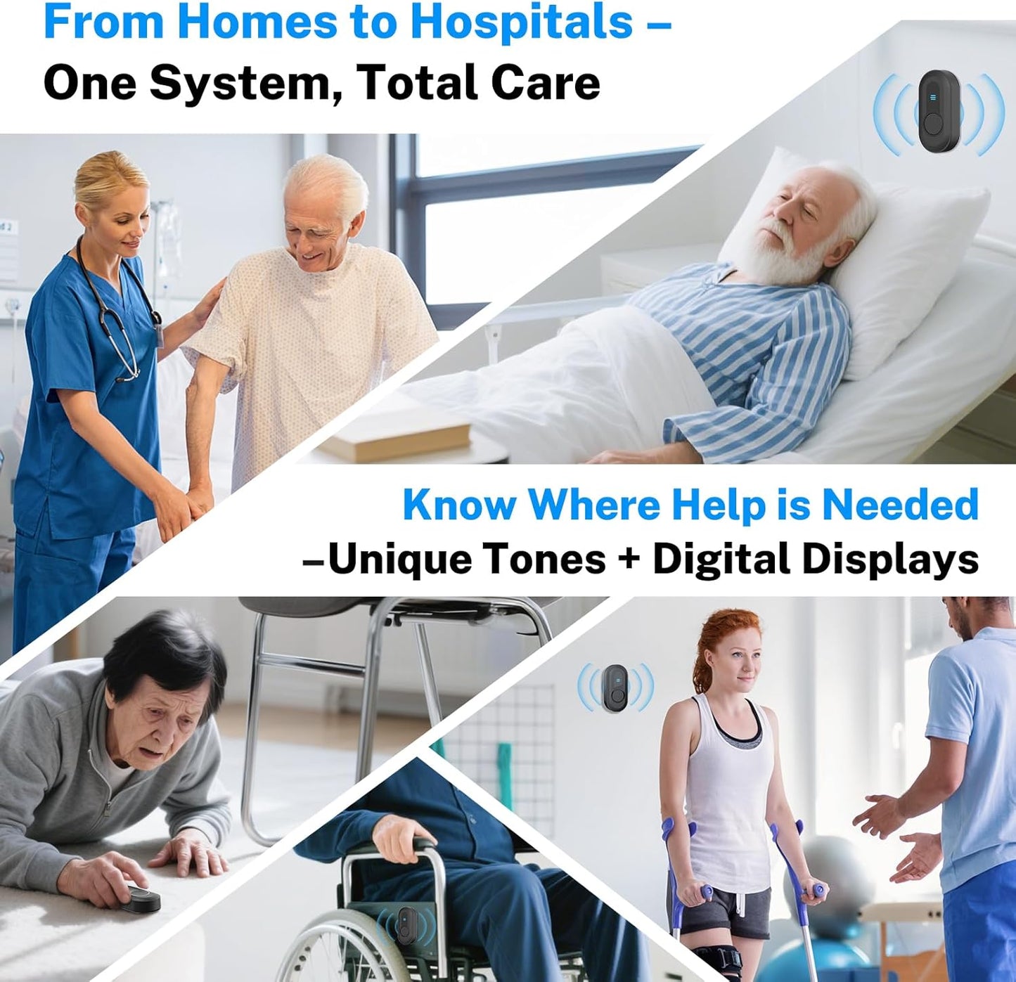 Wireless Caregiver Pager - 500ft Range Nurse Call System with LED Display, 15 Waterproof Call Buttons & 1 Receiver for Elderly, Patients, Disabled at Home, Hospital, Clinic