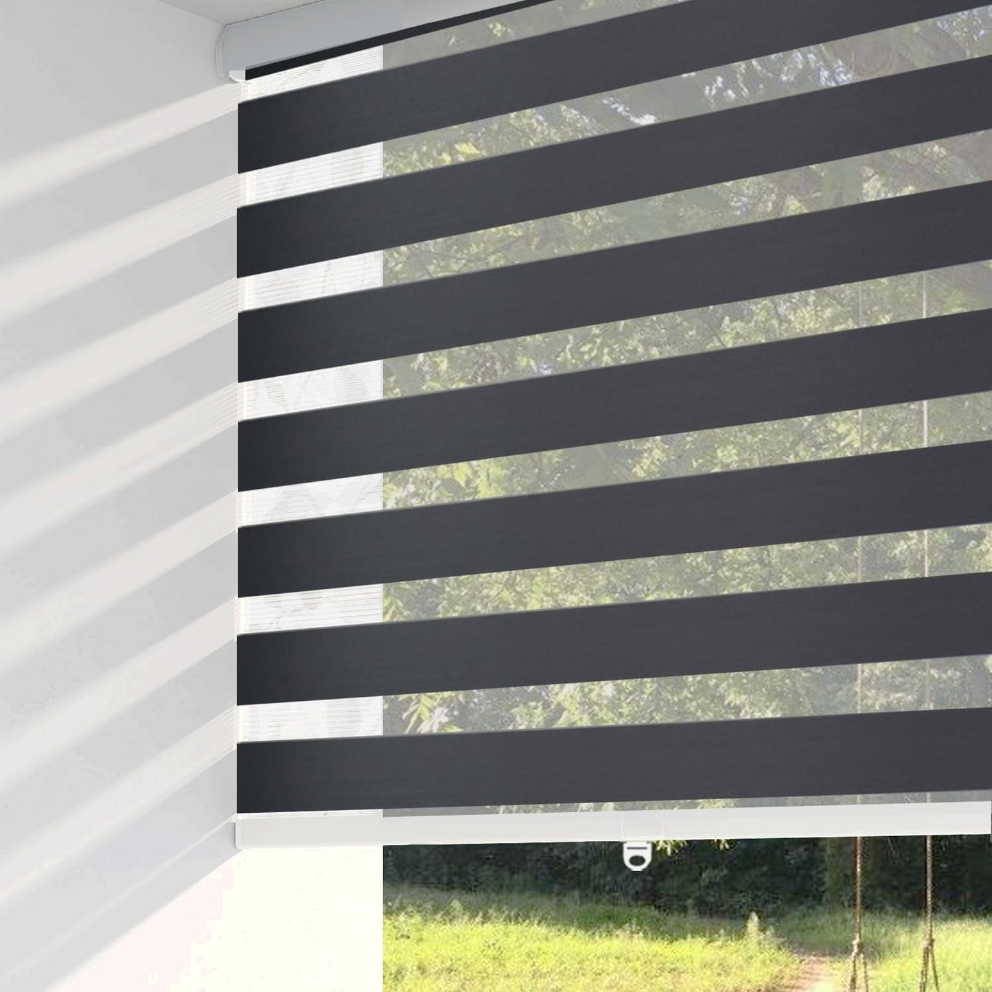 ShadesU Cordless Zebra Blinds – Light Filtering Dual-Layer Window Shades for Privacy (Black Color) (Maximum Height 72") (Width 30.5")