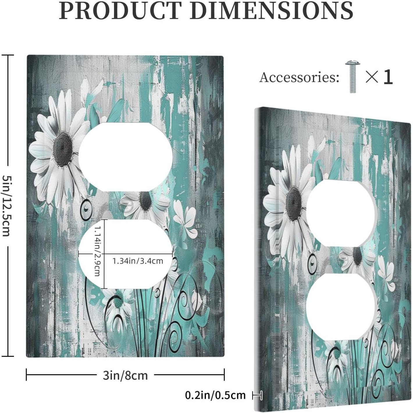 Outlet Covers Teal Daisy Floral Vintage Wood Plank 1 Gang Duplex Light Switch Cover Decorative Switch Plates Electrical Receptacle Faceplate Wall Plate For Farmhouse Cabin Decor