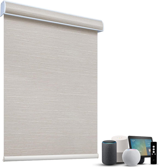 SmartWings Motorized Light Filtering Shades, 70% Blackout, Custom Size, Rechargeable Battery, Works with Matter/Apple HomeKit, Alexa, Thread/Zigbee, Remote Optional, 70% Essential Cream