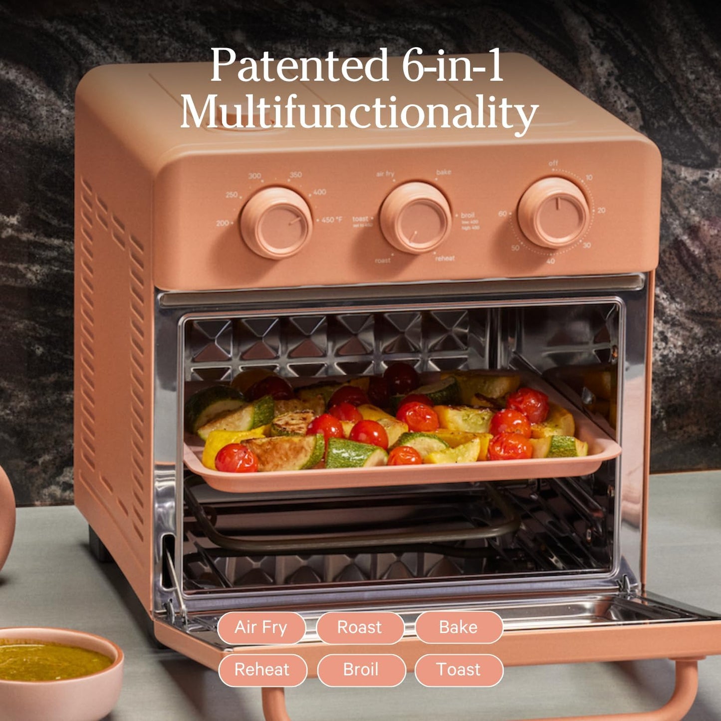 Our Place Wonder Oven | 6-in-1 Stainless Steel Air Fryer Toaster Oven Combo with Basket, Rack, Pan & Tray | Compact 13 QT Countertop Capacity - Toast, Roast, Bake, Reheat, Broil & Steam | Spice