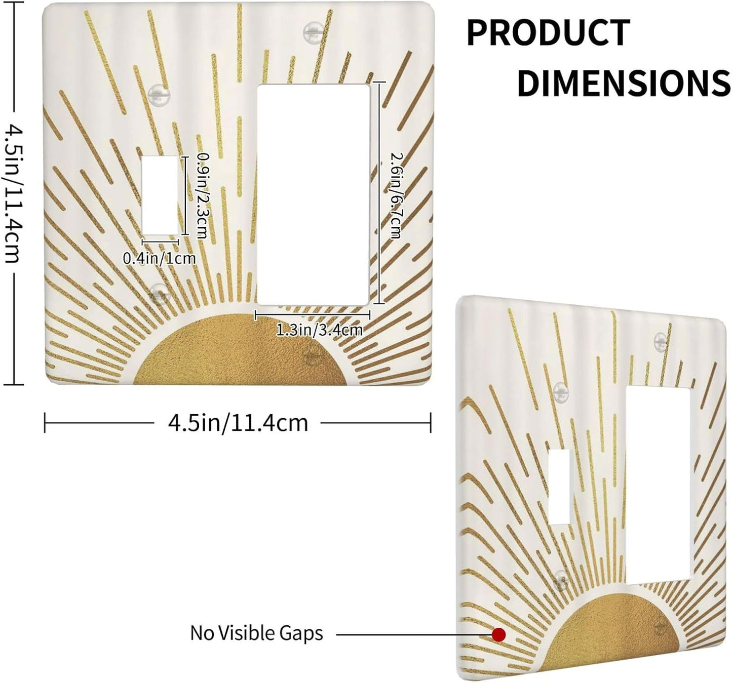 Decorative Outlet Covers Boho Mid Century Gold Sun Sunbeams 2 Gang Light Switch Cover Plate Single Toggle 1 Rocker Wall Plates for Electrical Outlets Switch Plate Covers for Bedroom Decor