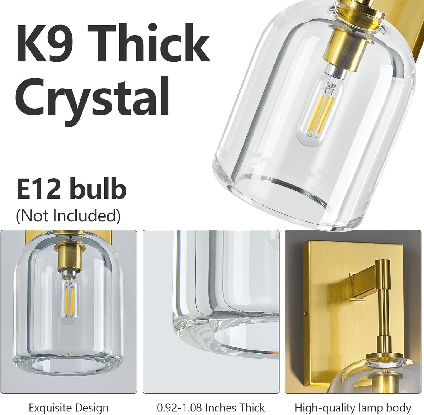 Modern Crystal Wall Sconces Set of Two Indoor Gold Wall Lamp Vanity Wall Lighting for Bathroom Bedroom Living Room Stair（2Pack）
