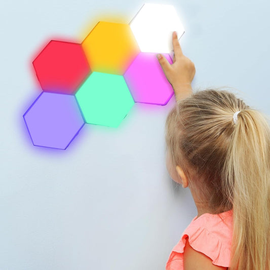 6 Pcs Hexagon Autism Lights LED Wall Panels Touch Sensitive Lights Visual Stimulation for Home Living Room Kids Bedroom Decor Autism Gift Adults