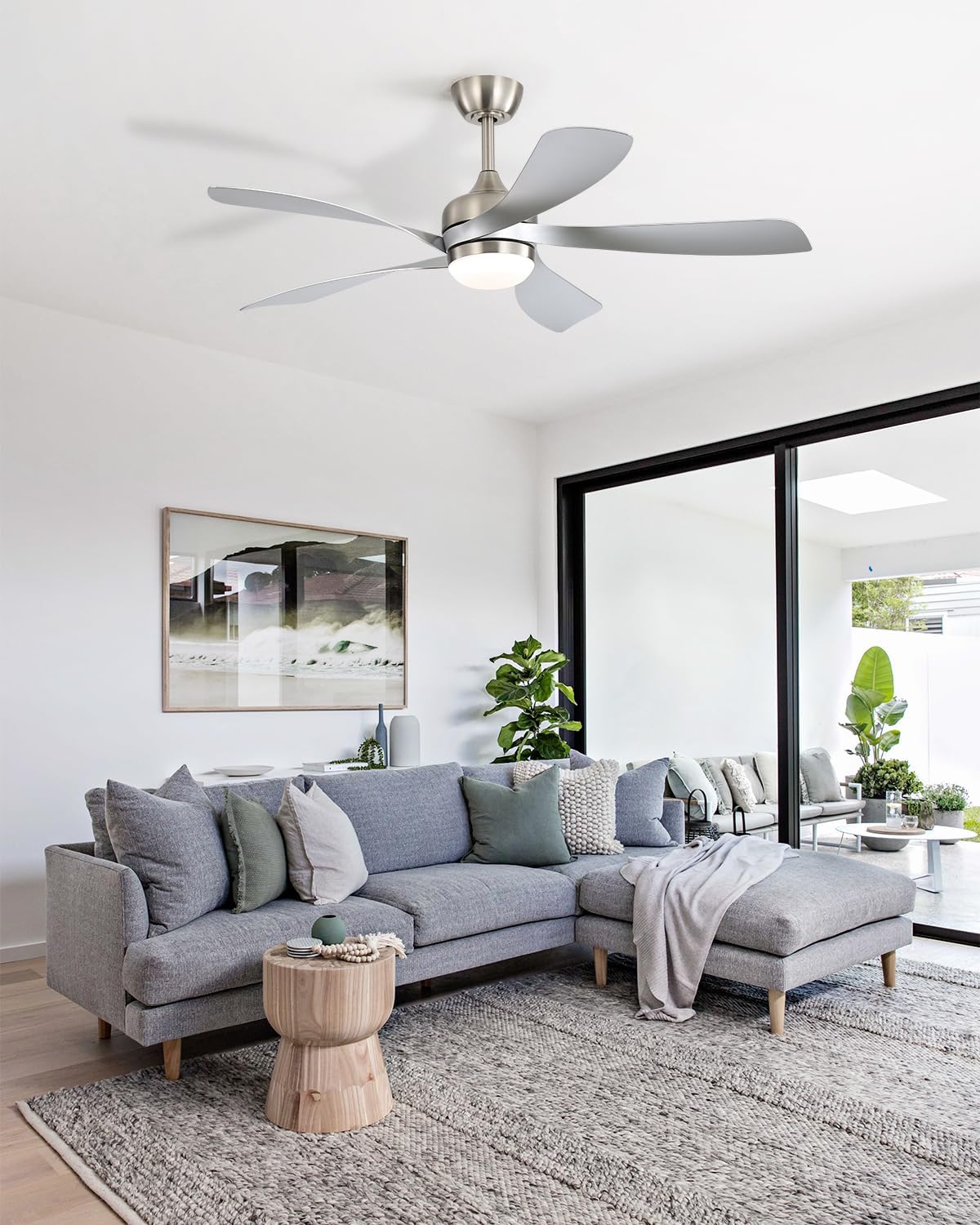 Sofucor 52 Inch Ceiling Fans with Lights and Remote, Outdoor Ceiling Fan with Light 6-Speed 3 CCT 3-Timer, Modern Low Profile Ceiling Fan 5 Blade Reversible DC Motor for Living Room Bedroom Patio