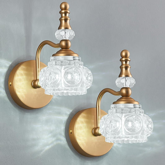 Modern Glass Crystal Vanity Light - Vintage Bathroom Lighting Fixtures Over Mirror, 2 Pack Vanity Lights G9 Bulb (7.87 Inch,Brass)