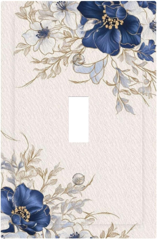 Decorative Light Switch Cover Plate Rustic Blue White Flowers Floral Penoy 1 Gang Wall Plate Oversized Single Toggle Wall Cover Plate Jumbo Electrical Switchplate Face Plate