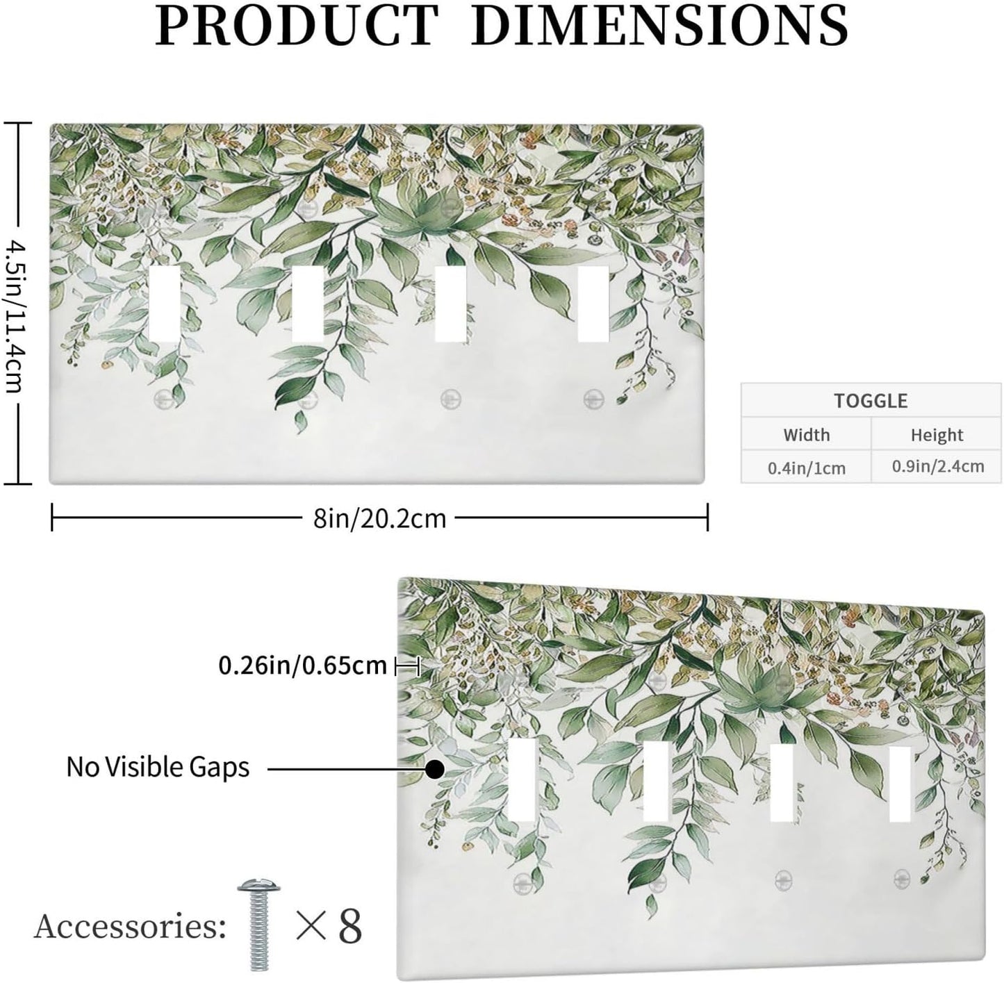 Light Switch Covers Sage Green Eucalyptus Watercolor Plant Leaves Quad Toggle Electrical Faceplate 4 Gang Wall Plate Decorative Switch Plates for Bedroom Bathroom Decor