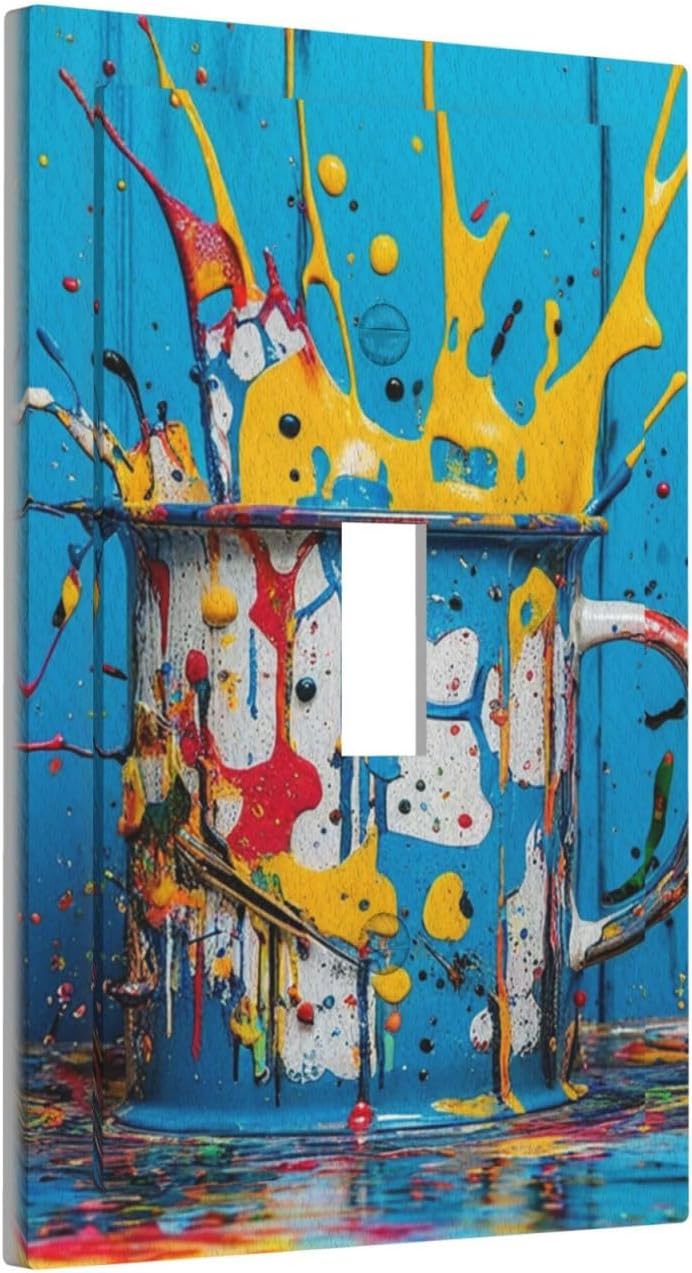 Decorative Light Switch Cover Plate Colorful Paint Splatters Blue Wood Plank 1 Gang Wall Plate Oversized Single Toggle Wall Cover Plate Jumbo Electrical Switchplate Faceplate