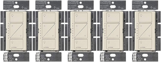 Lutron Caseta Original Smart Dimmer Switch (Lutron Smart Hub Required), for LED Lights, 150 Watt, Single-Pole/3-Way, No Neutral Required, PD-6WCL-LA, Light Almond, 5 Pack