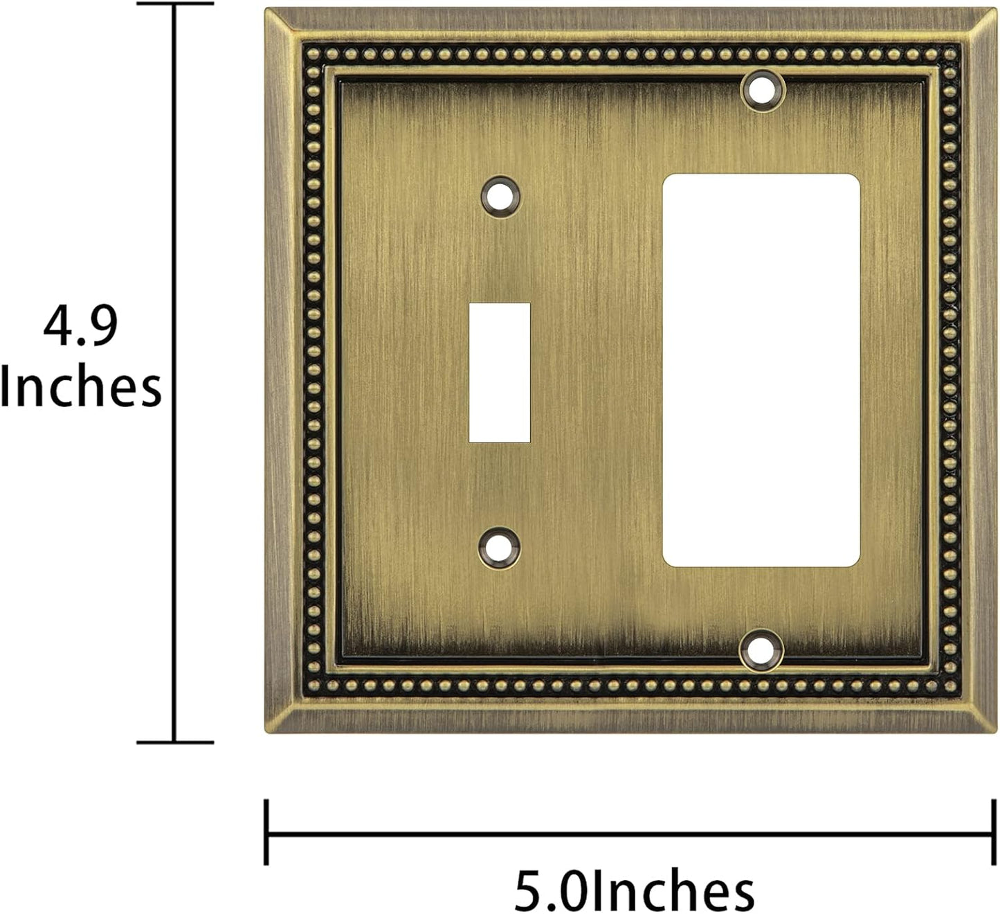 Henne Bery Sunken Pearls Heavy Duty Decorative Wall Plate Switch Plate Outlet Cover (Toggle/Decorator, Antique Brass)
