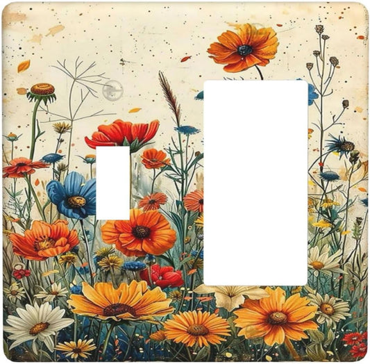 Outlet Covers Colorful Flowers Wildflowers Plants Orange Yellow Blue 1 Toggle 1 Rocker Combo Light Switch Cover Plate Decorative Switch Plate Covers Electrical Wall Plate for Home Farmhouse Decor