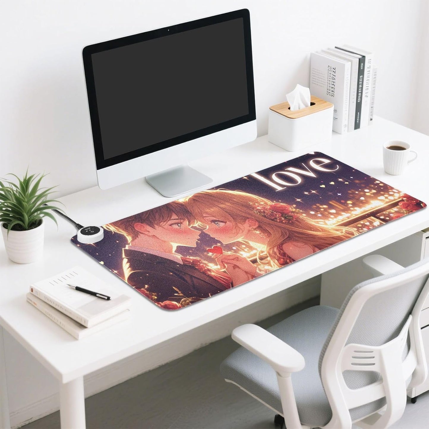 Large Heated Mouse Pad,Leather Desk Mat,31.5"x13",Hand Warmer Pads for Desk,Love(Love)